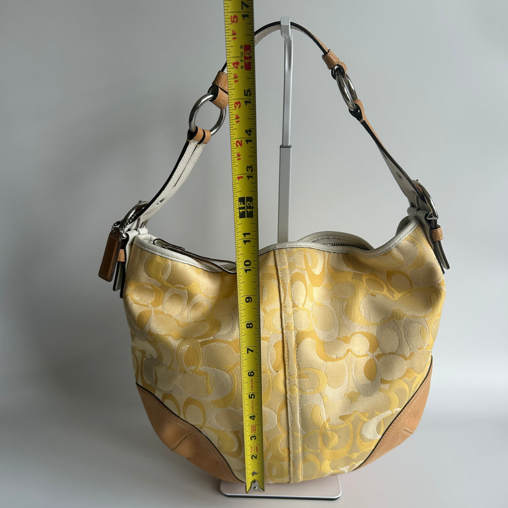 Coach Soho Optic Signature C Yellow Canvas Leather Hobo Bag 1851 Good