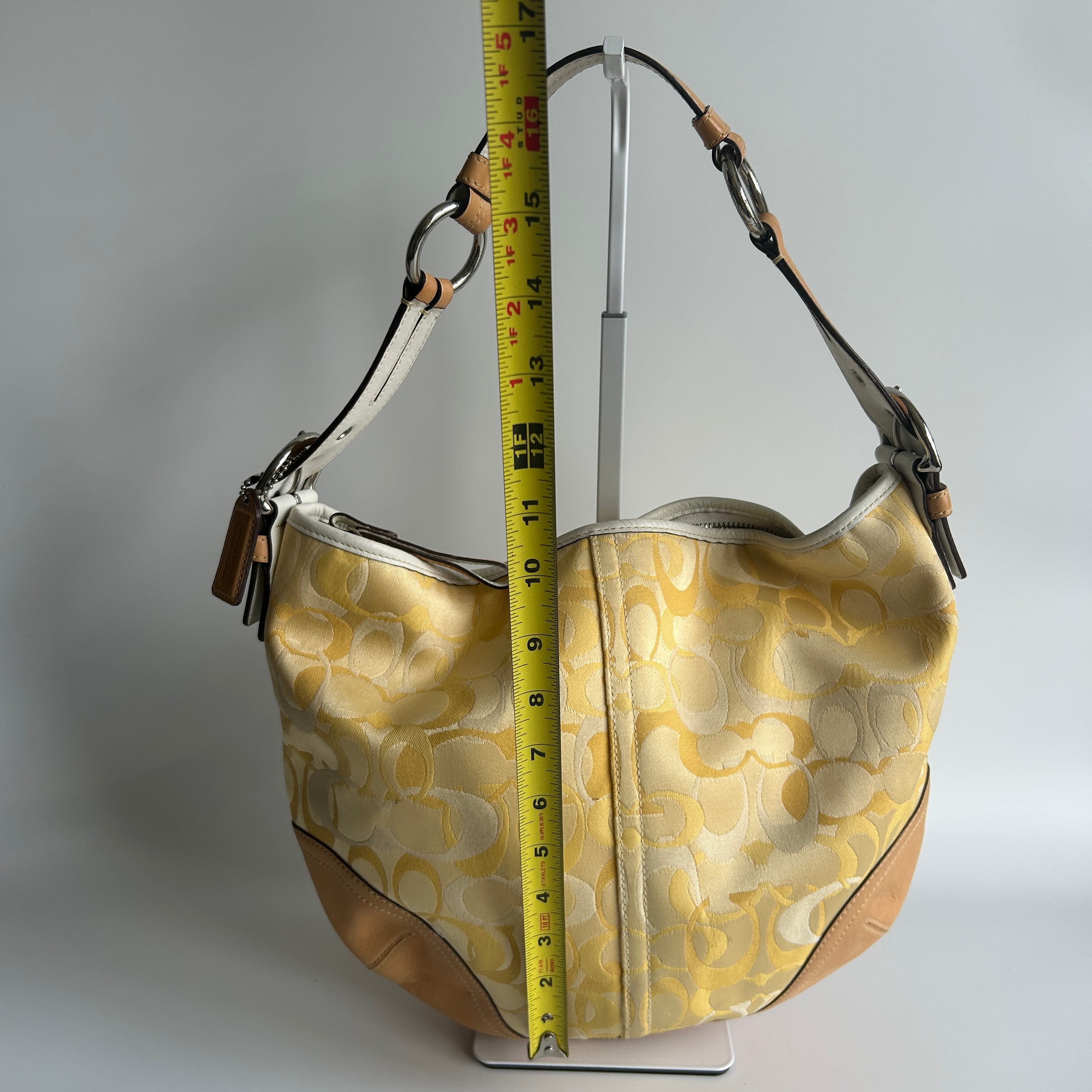 Coach Soho Optic Signature C Yellow Canvas Leather Hobo Bag 1851 Good