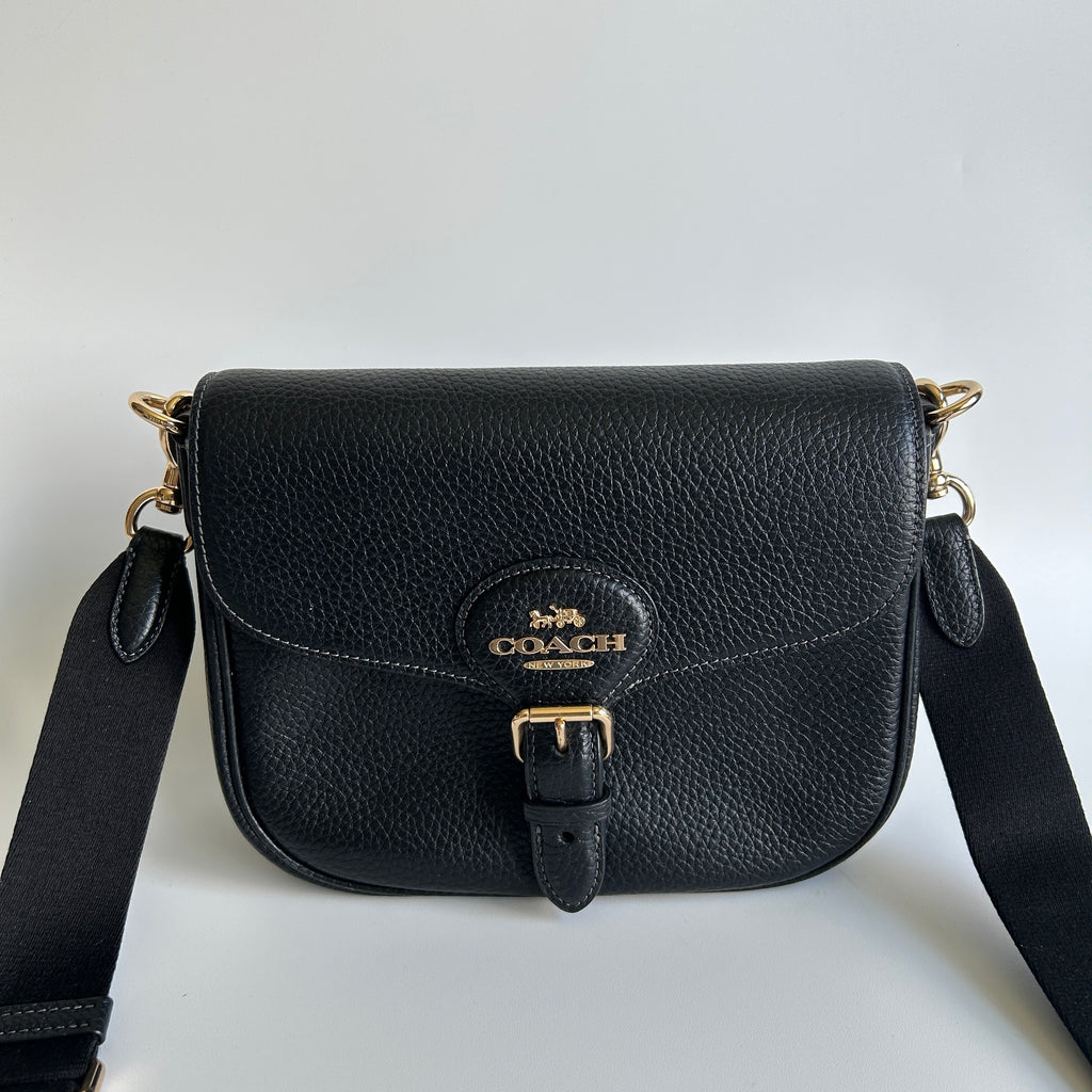 Coach Amelia Black Pebbled Leather Saddle Bag CP107 Excellent
