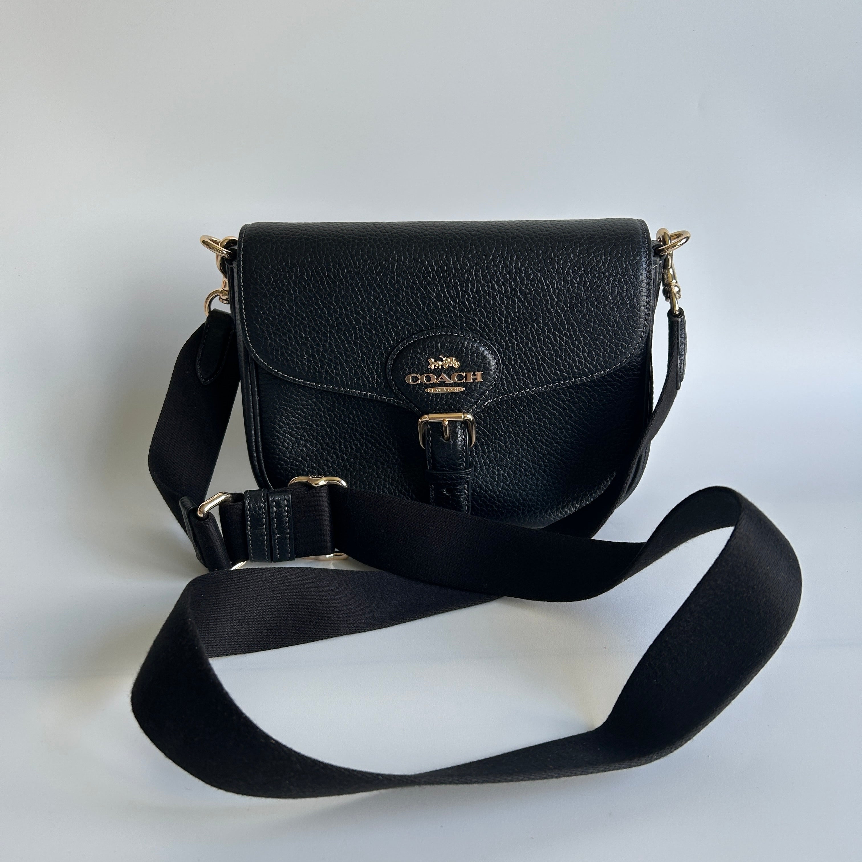 Coach Amelia Black Pebbled Leather Saddle Bag CP107 Excellent