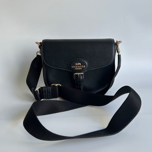 Coach Amelia Black Pebbled Leather Saddle Bag CP107 Excellent