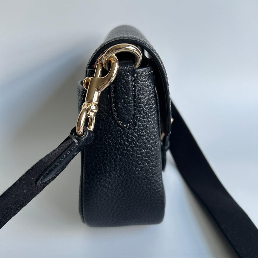 Coach Amelia Black Pebbled Leather Saddle Bag CP107 Excellent
