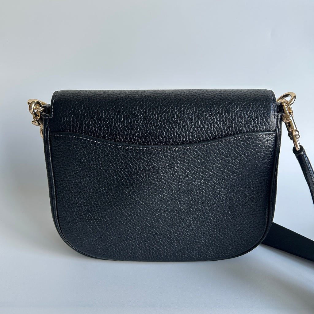 Coach Amelia Black Pebbled Leather Saddle Bag CP107 Excellent