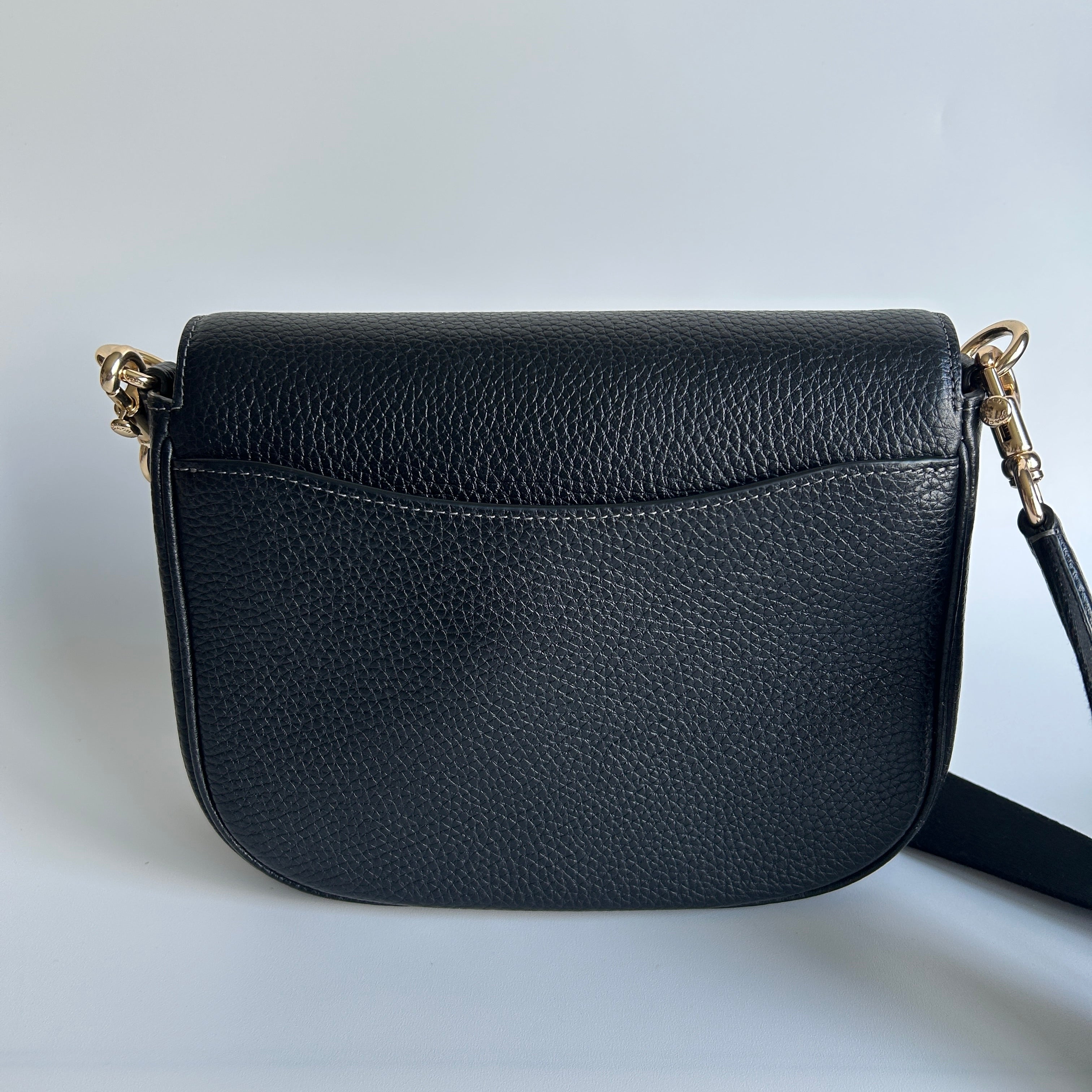 Coach Amelia Black Pebbled Leather Saddle Bag CP107 Excellent