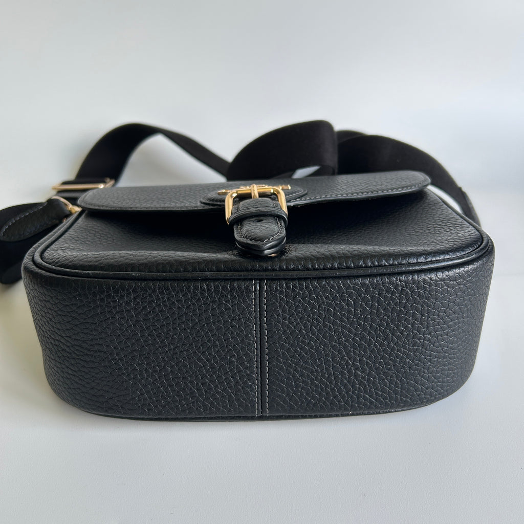 Coach Amelia Black Pebbled Leather Saddle Bag CP107 Excellent
