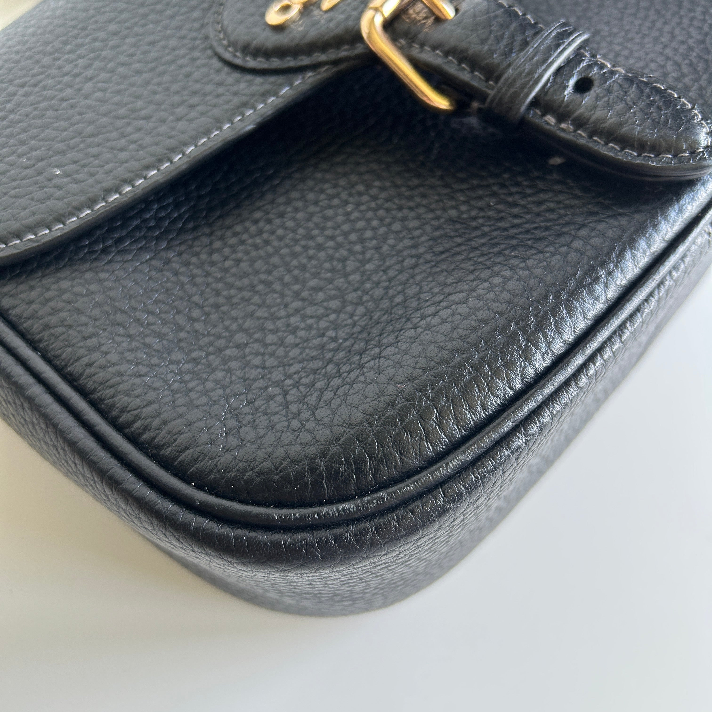 Coach Amelia Black Pebbled Leather Saddle Bag CP107 Excellent