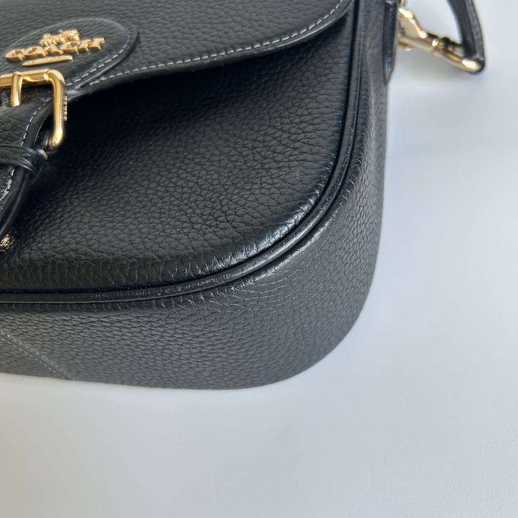 Coach Amelia Black Pebbled Leather Saddle Bag CP107 Excellent