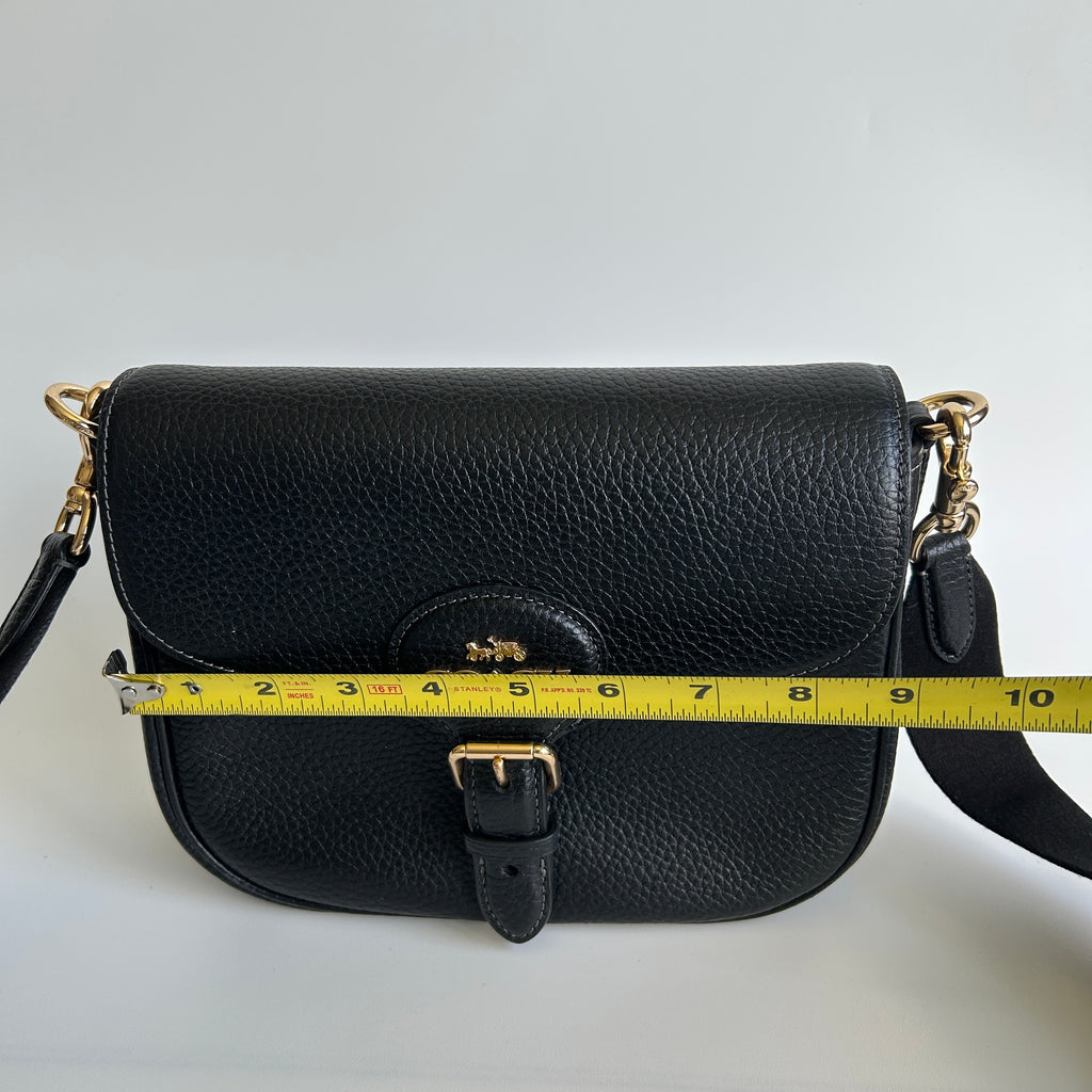 Coach Amelia Black Pebbled Leather Saddle Bag CP107 Excellent