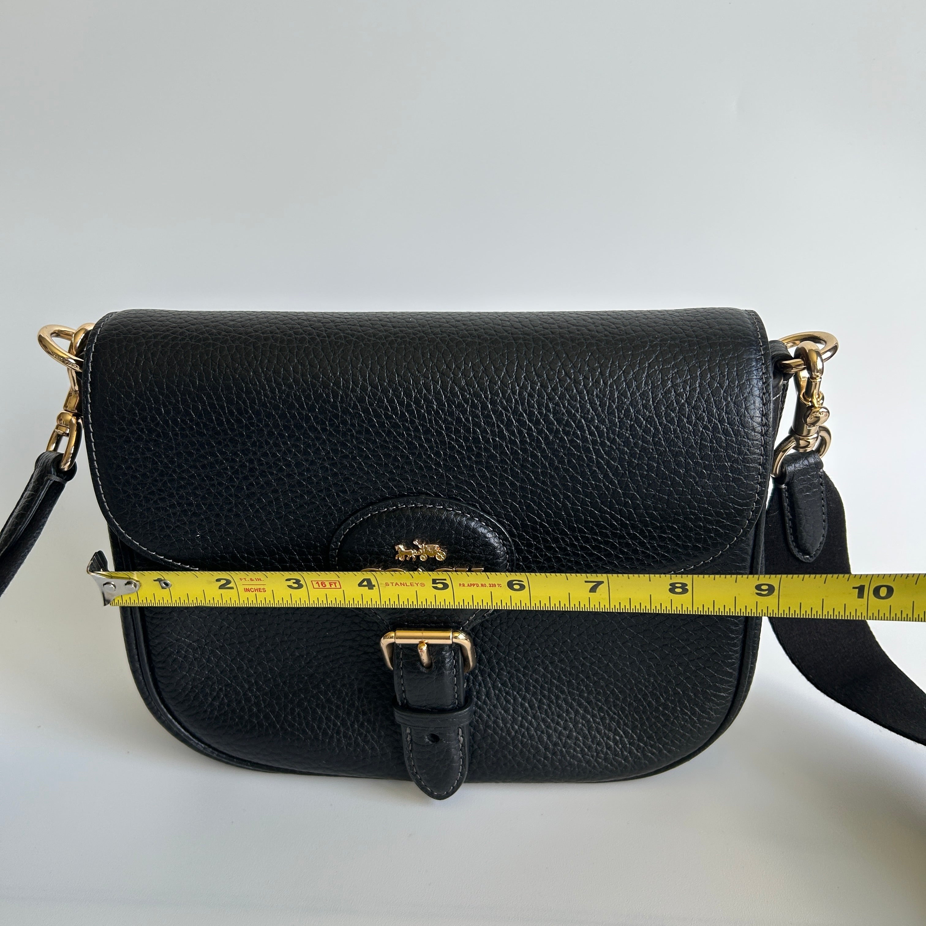 Coach Amelia Black Pebbled Leather Saddle Bag CP107 Excellent