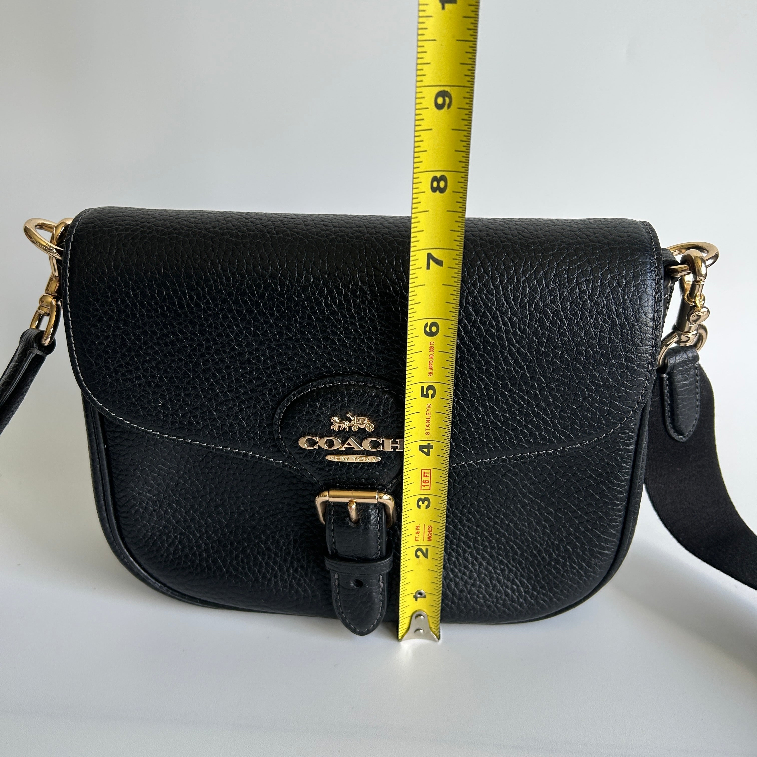 Coach Amelia Black Pebbled Leather Saddle Bag CP107 Excellent