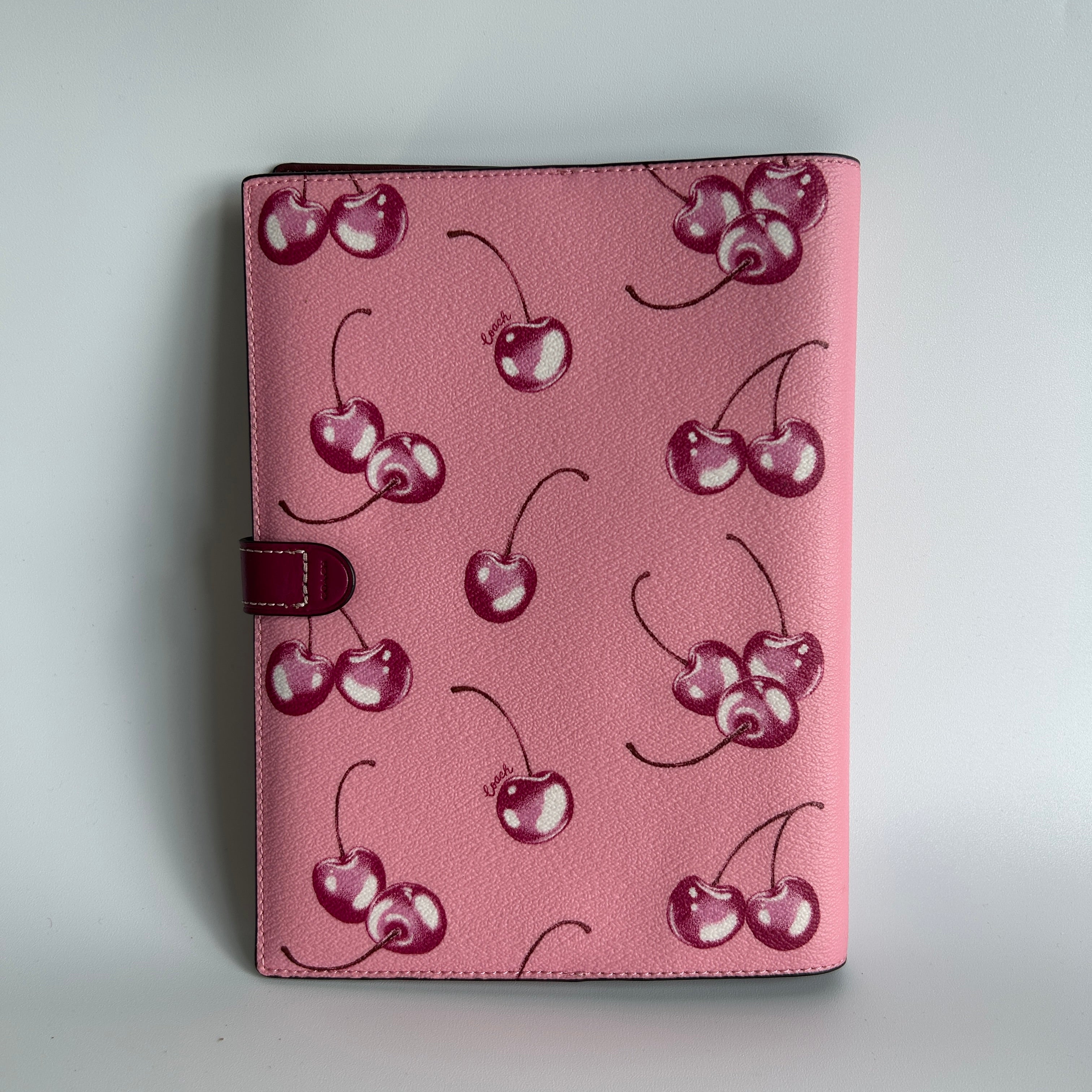 Coach Cherry Print Pink Crossgrain Leather Notebook Cover Excellent