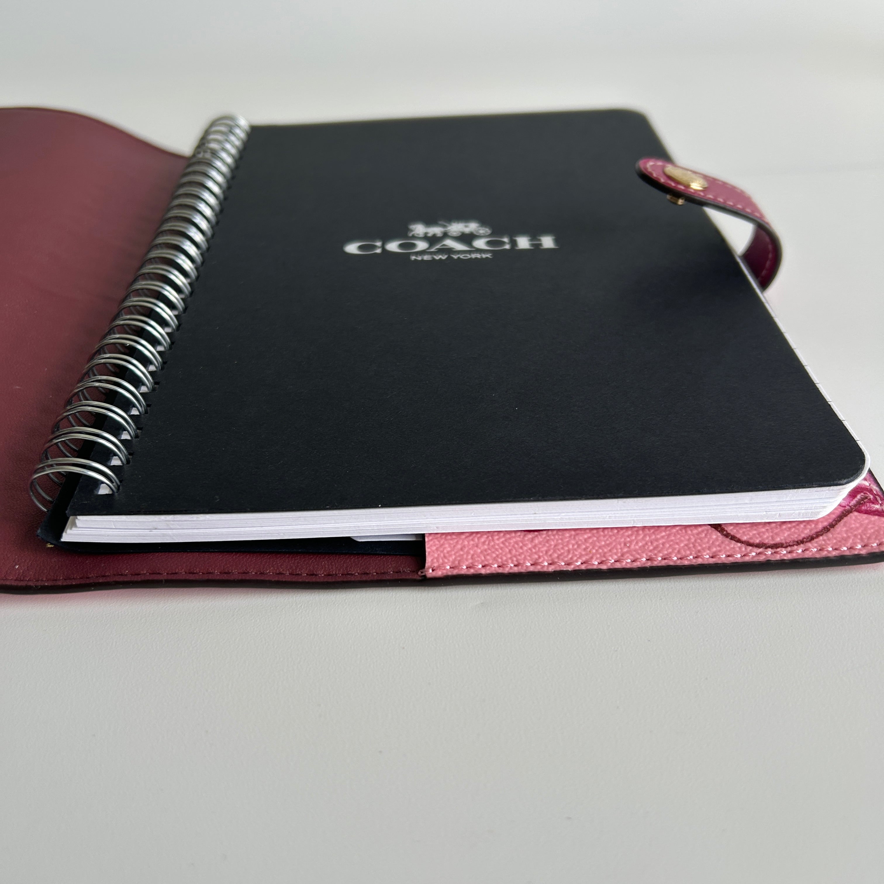 Coach Cherry Print Pink Crossgrain Leather Notebook Cover Excellent