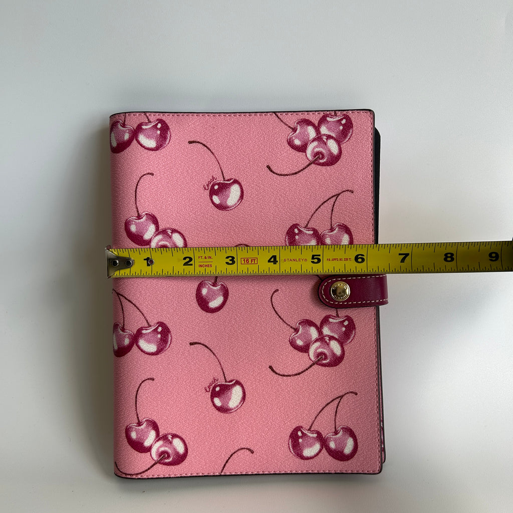 Coach Cherry Print Pink Crossgrain Leather Notebook Cover Excellent