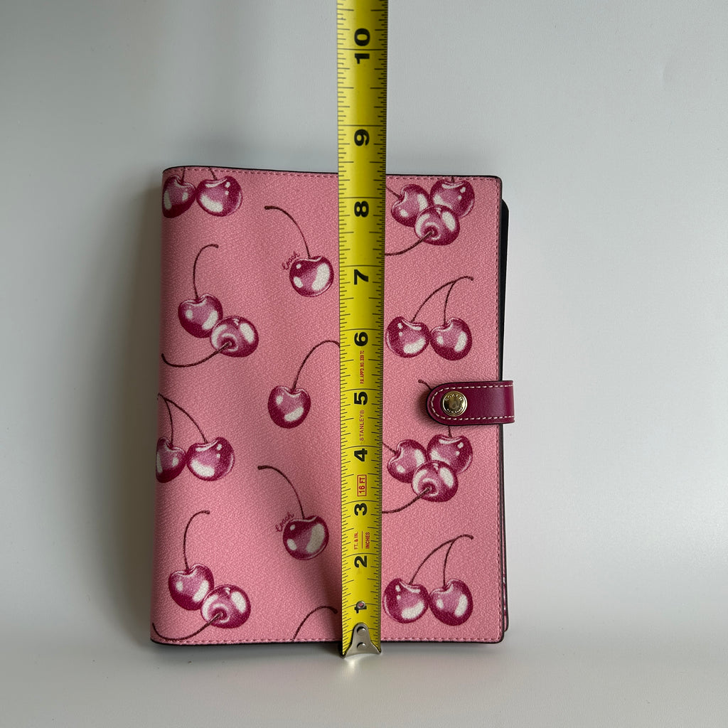 Coach Cherry Print Pink Crossgrain Leather Notebook Cover Excellent