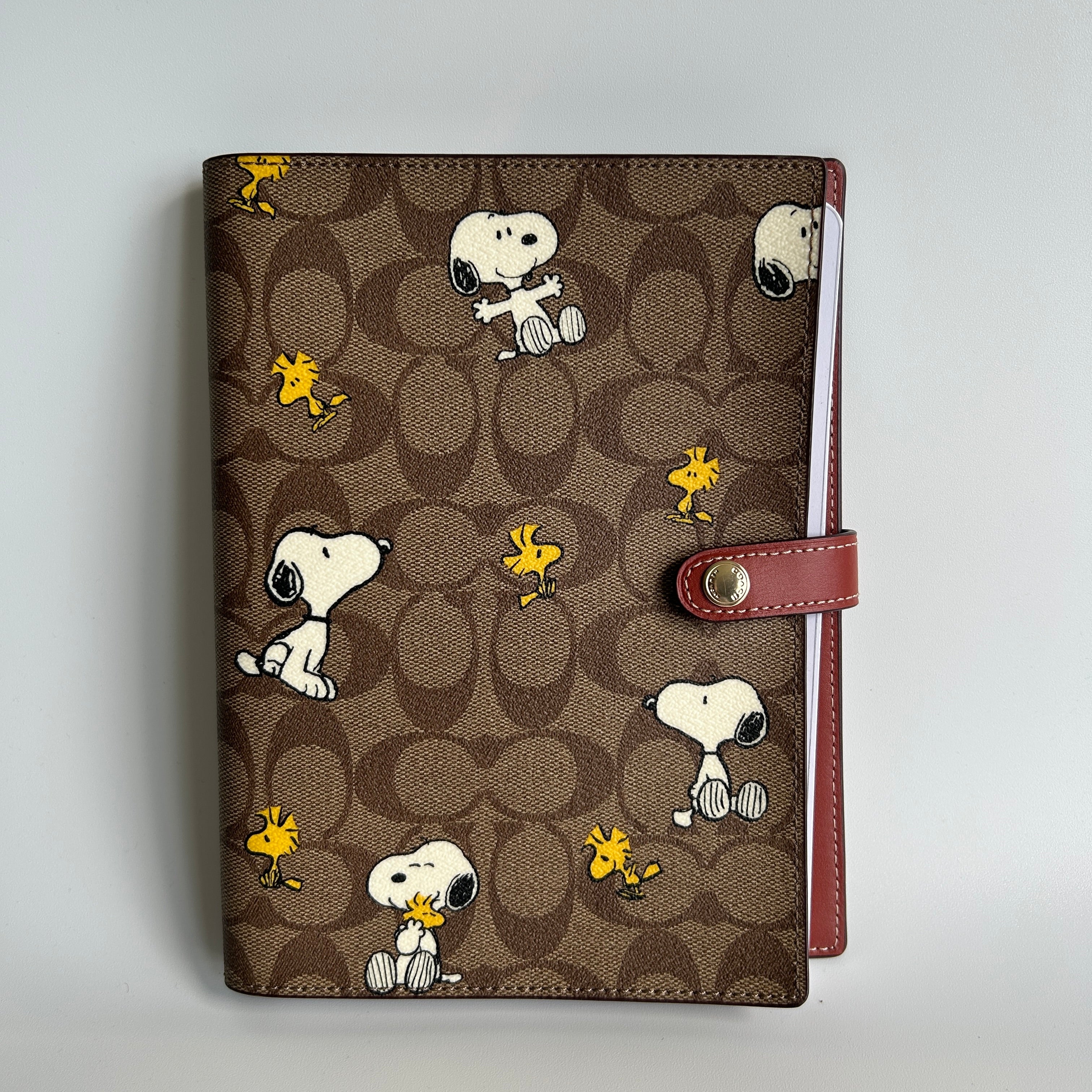 Coach Peanuts Snoopy Khaki Signature Canvas Leather Notebook Excellent