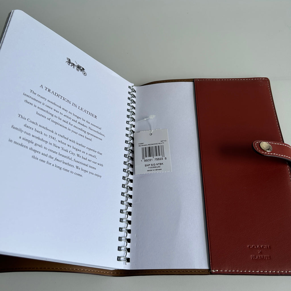 Coach Peanuts Snoopy Khaki Signature Canvas Leather Notebook Excellent