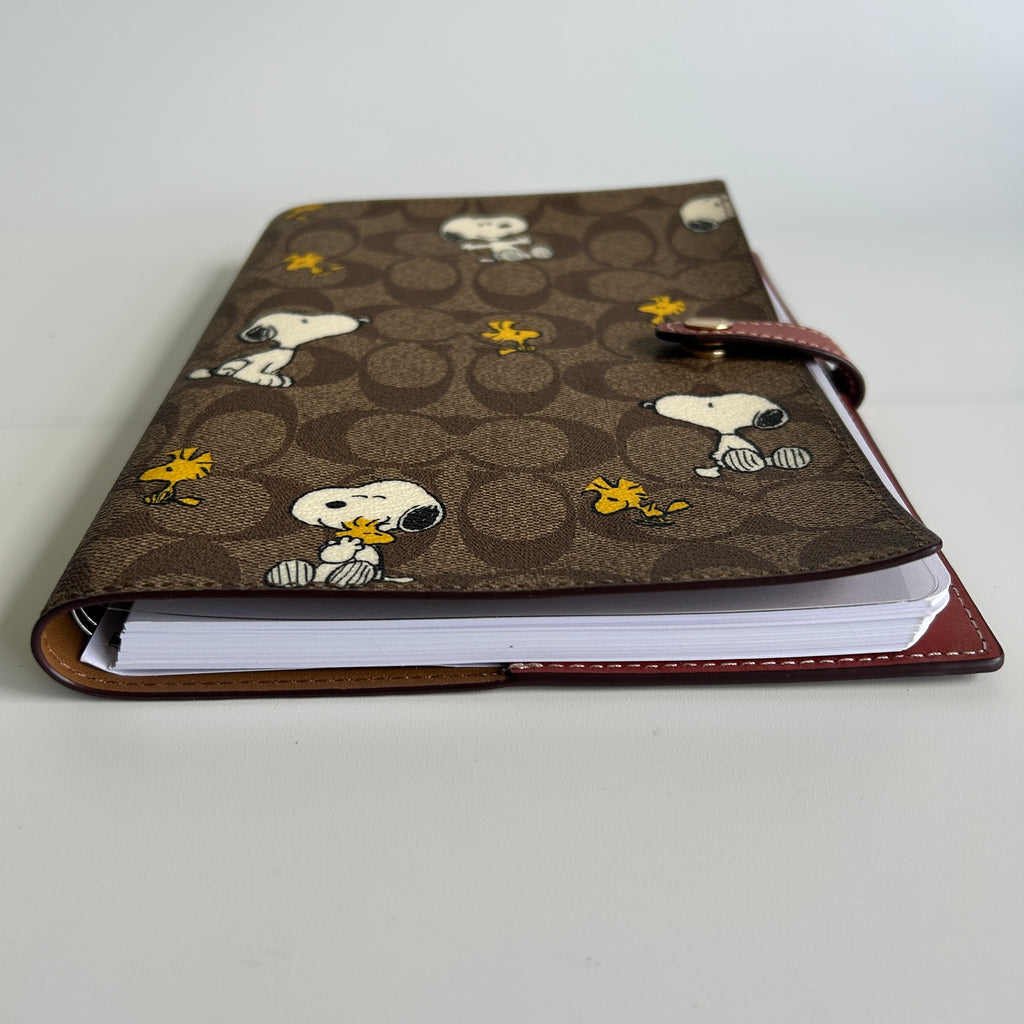 Coach Peanuts Snoopy Khaki Signature Canvas Leather Notebook Excellent