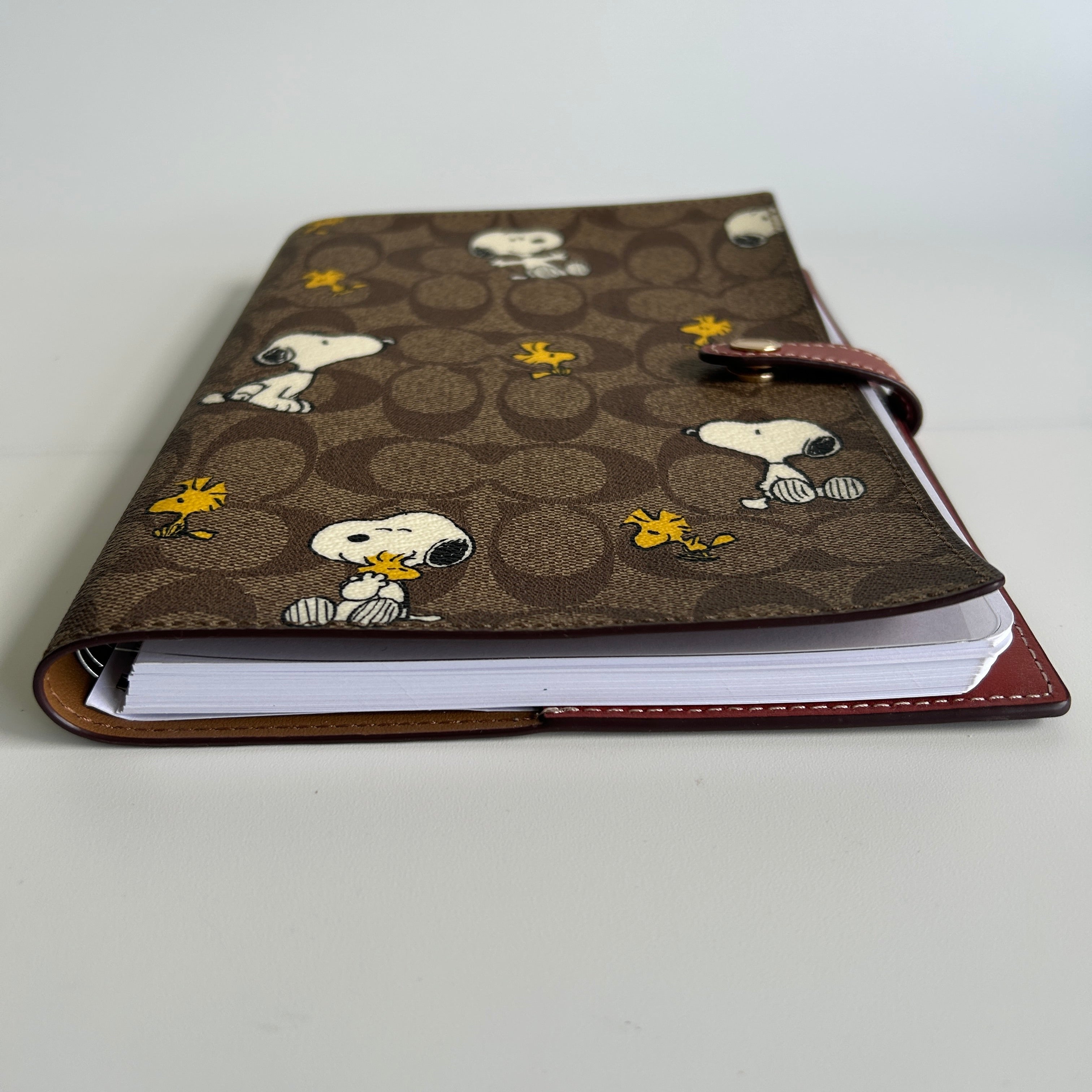 Coach Peanuts Snoopy Khaki Signature Canvas Leather Notebook Excellent