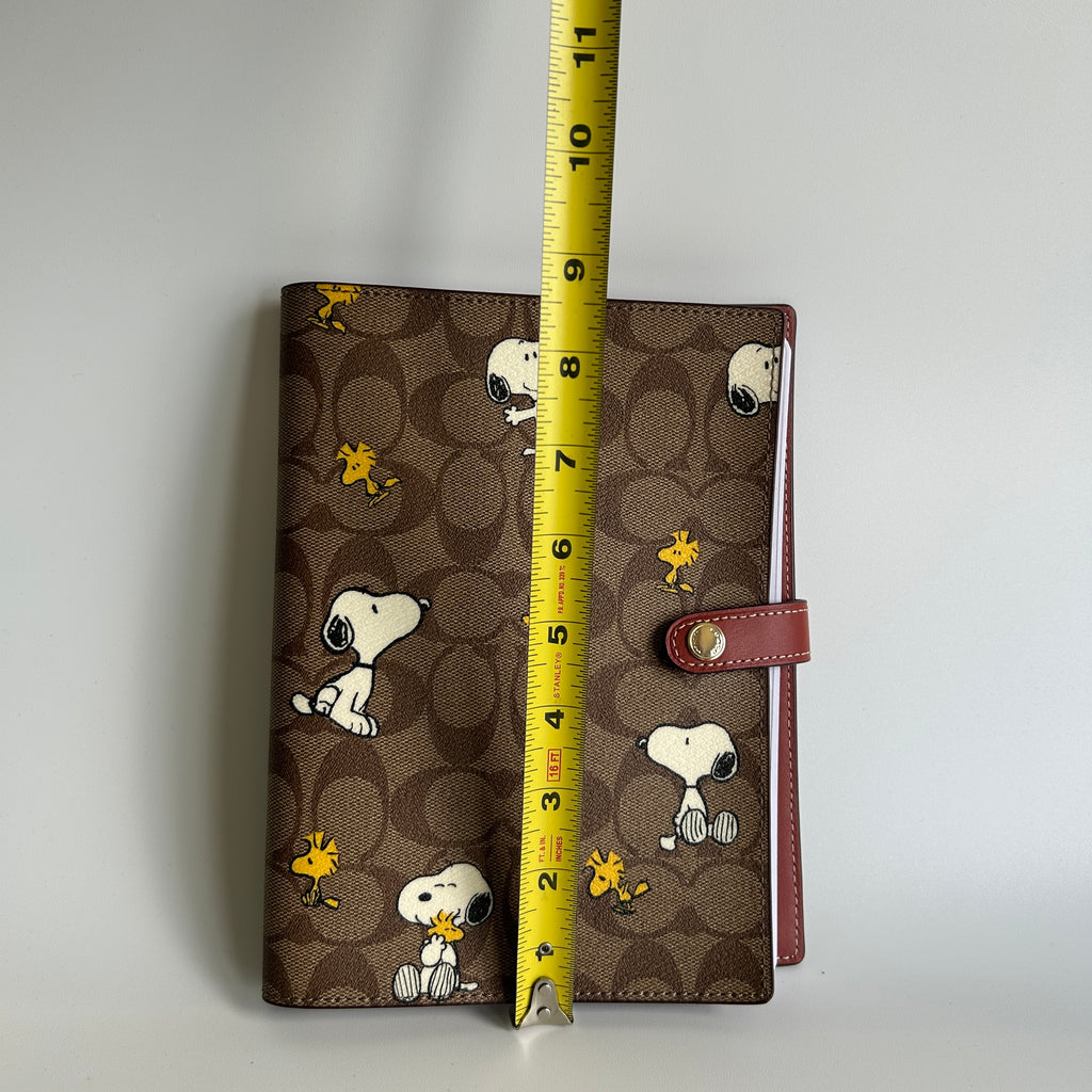Coach Peanuts Snoopy Khaki Signature Canvas Leather Notebook Excellent