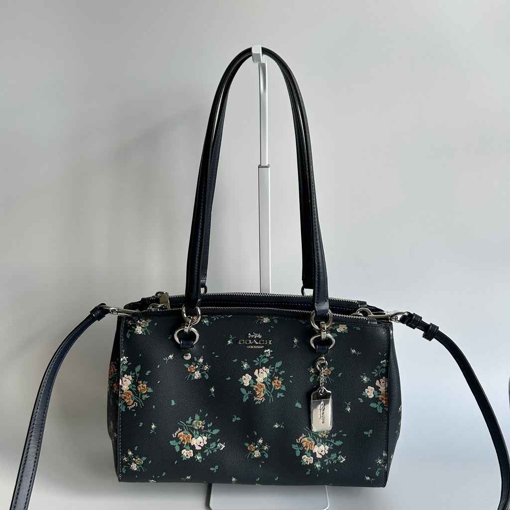 Coach Etta Carryall Rose Bouquet Navy Pebbled Leather Crossbody Bag NWT
