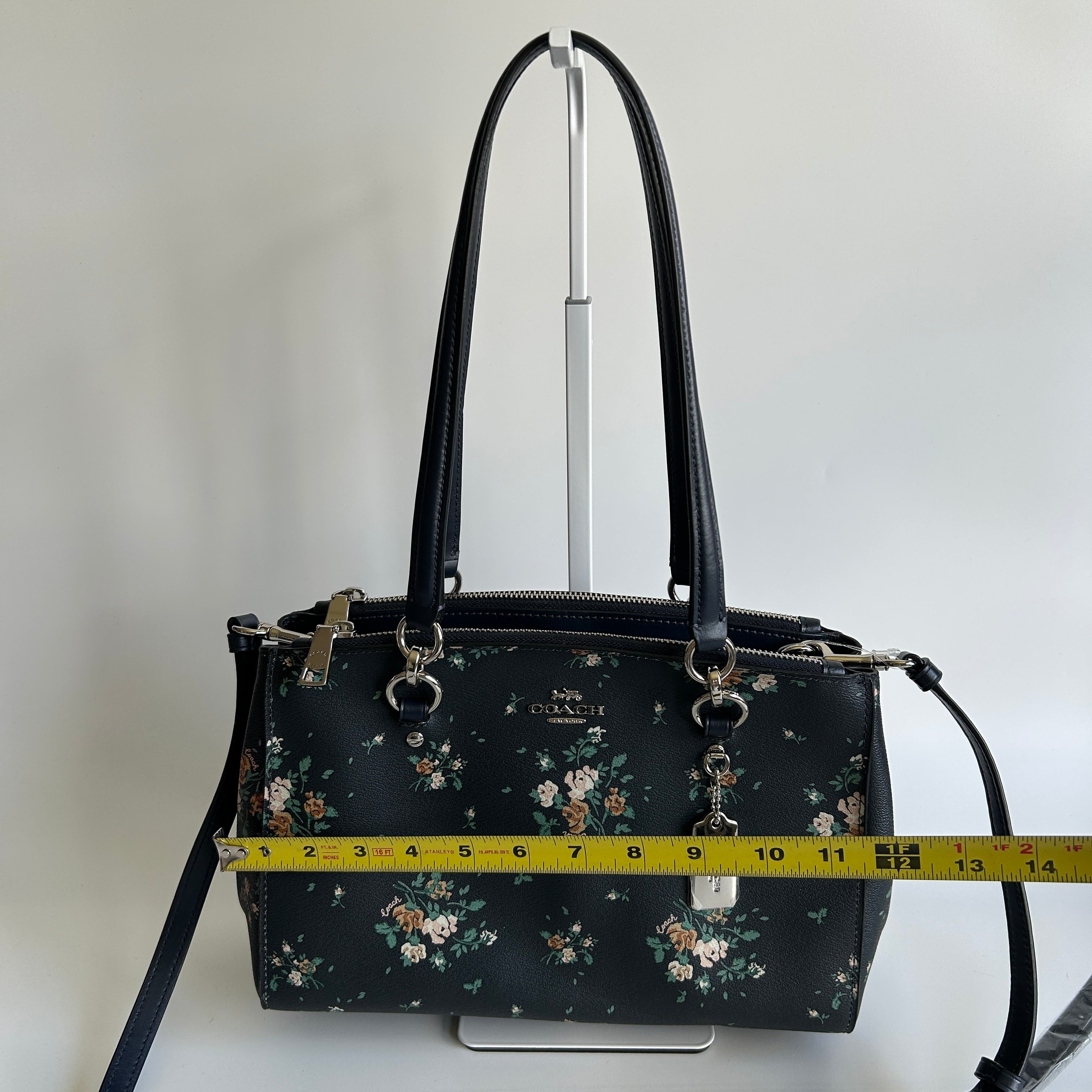 Coach Etta Carryall Rose Bouquet Navy Pebbled Leather Crossbody Bag NWT