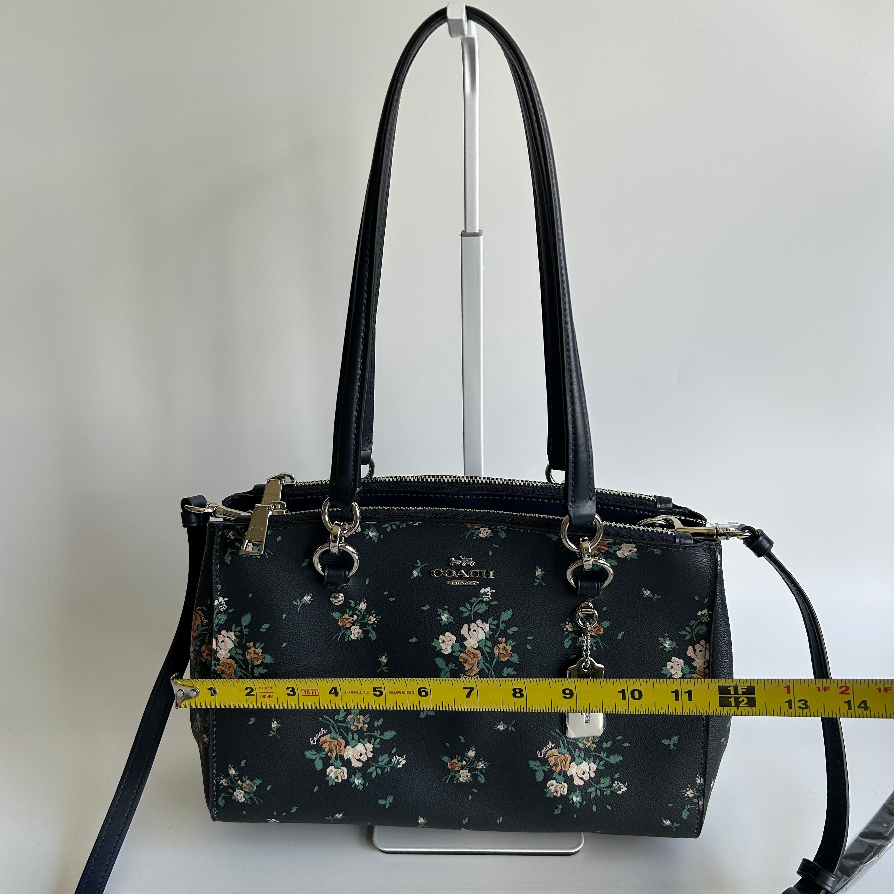 Coach Etta Carryall Rose Bouquet Navy Pebbled Leather Crossbody Bag NWT