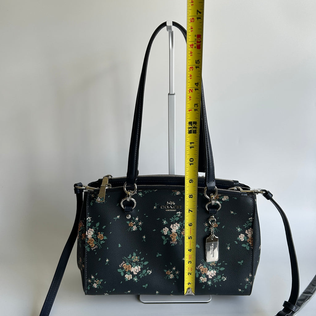Coach Etta Carryall Rose Bouquet Navy Pebbled Leather Crossbody Bag NWT