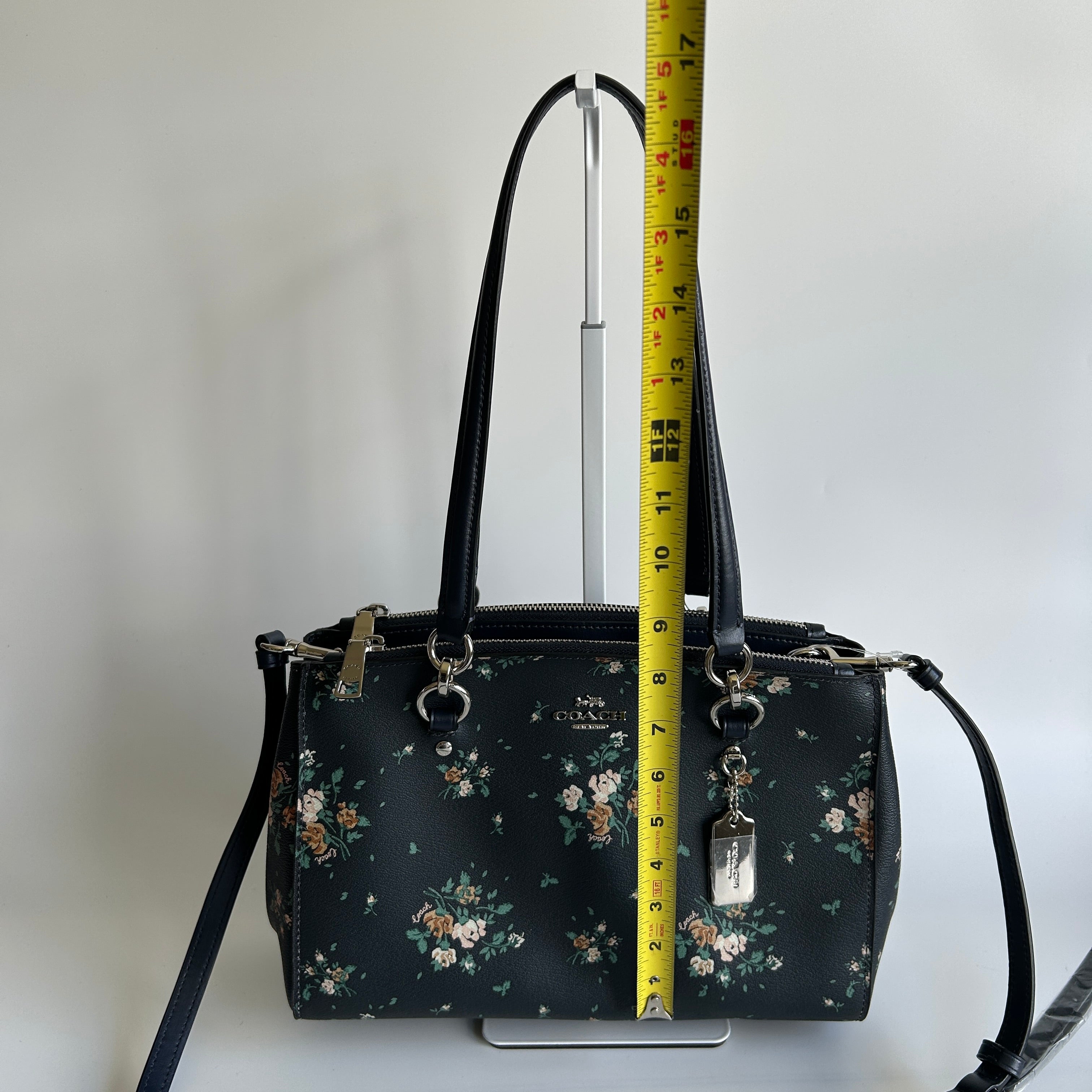 Coach Etta Carryall Rose Bouquet Navy Pebbled Leather Crossbody Bag NWT