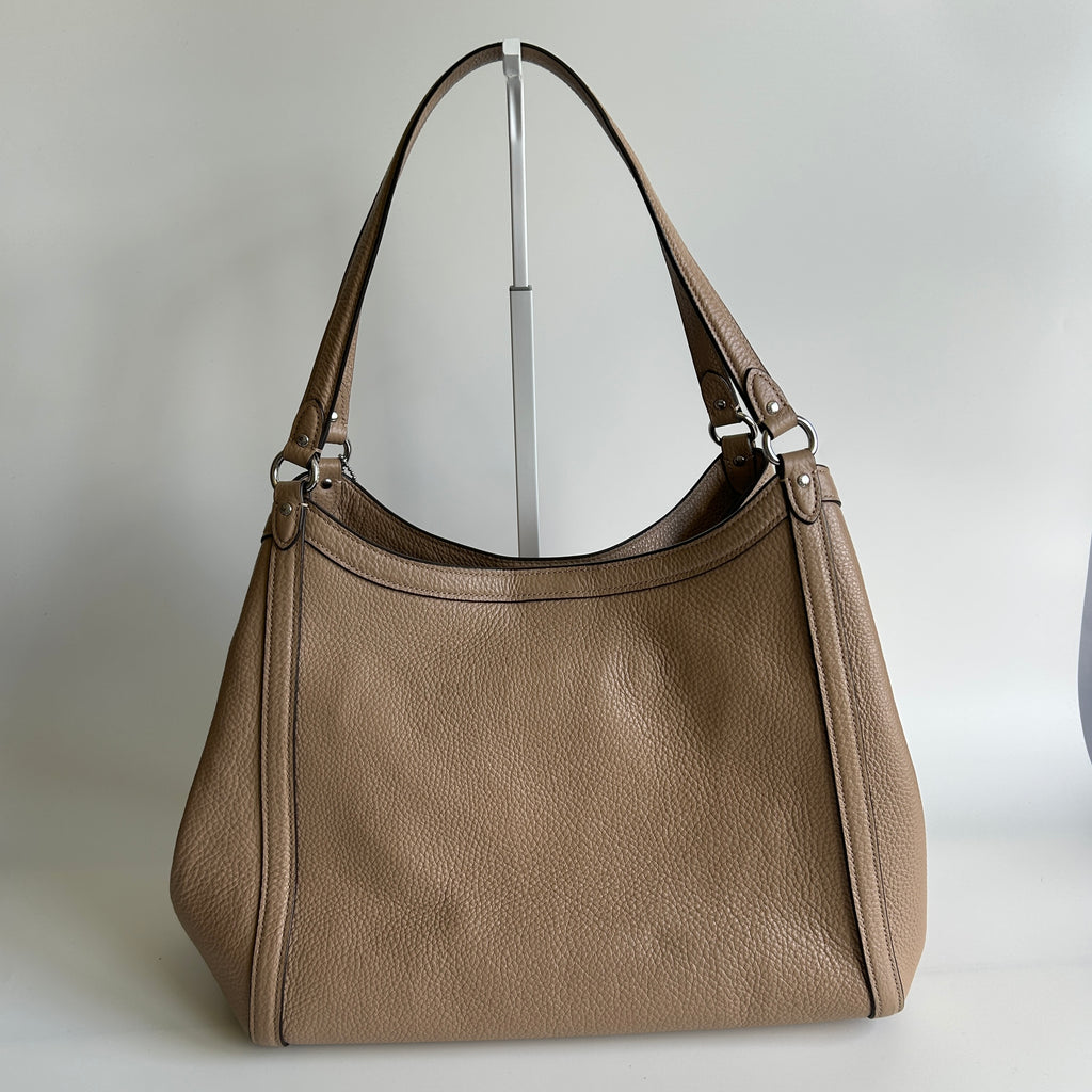 Coach Kristy Taupe Pebbled Leather Shoulder Bag Excellent