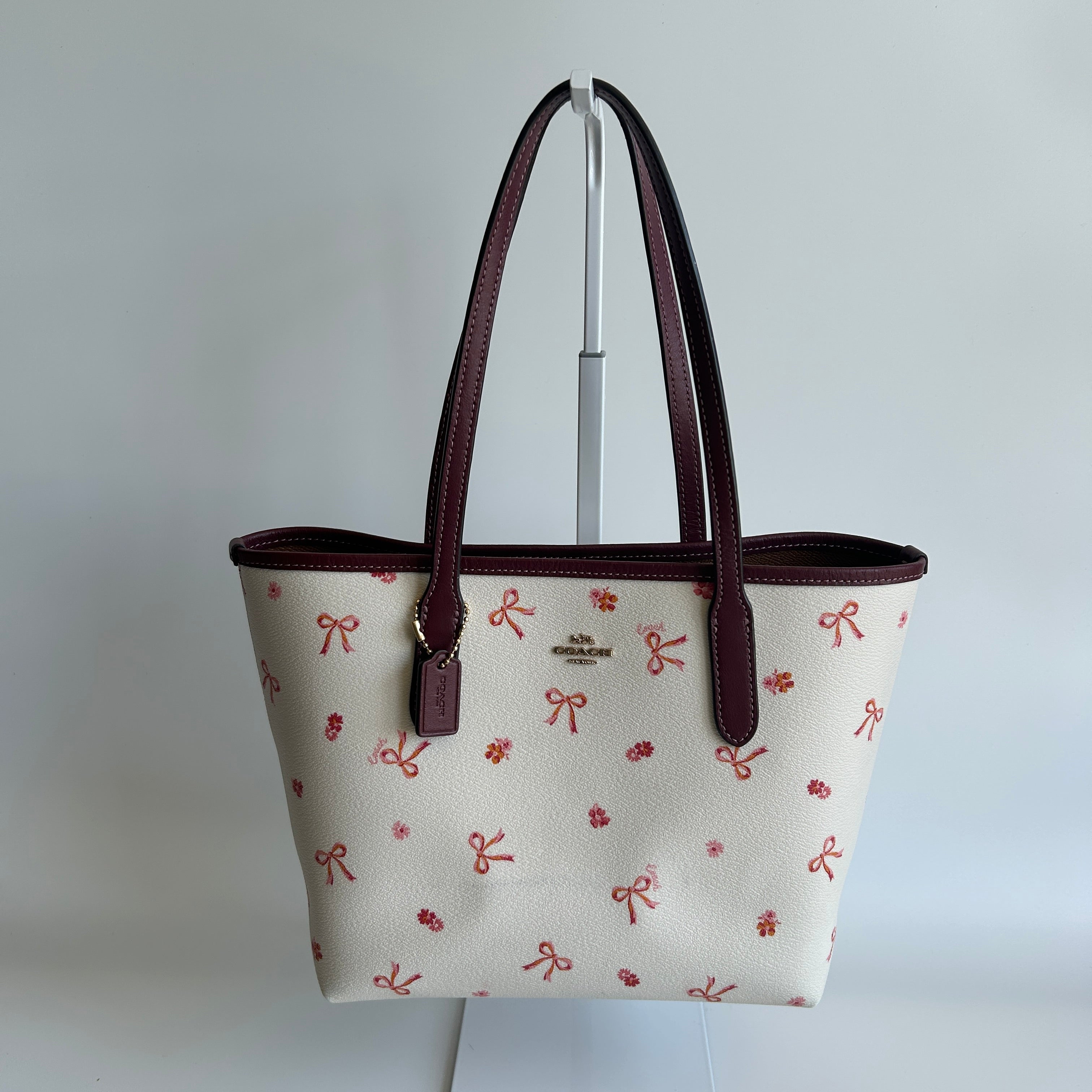 Coach Mini City Tote Chalk White Bow Print Leather Bag CN681 Excellent