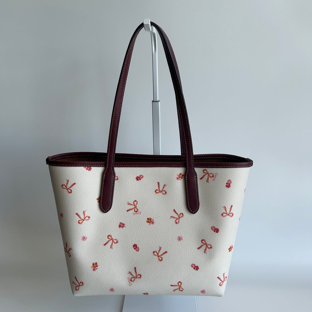 Coach Mini City Tote Chalk White Bow Print Leather Bag CN681 Excellent