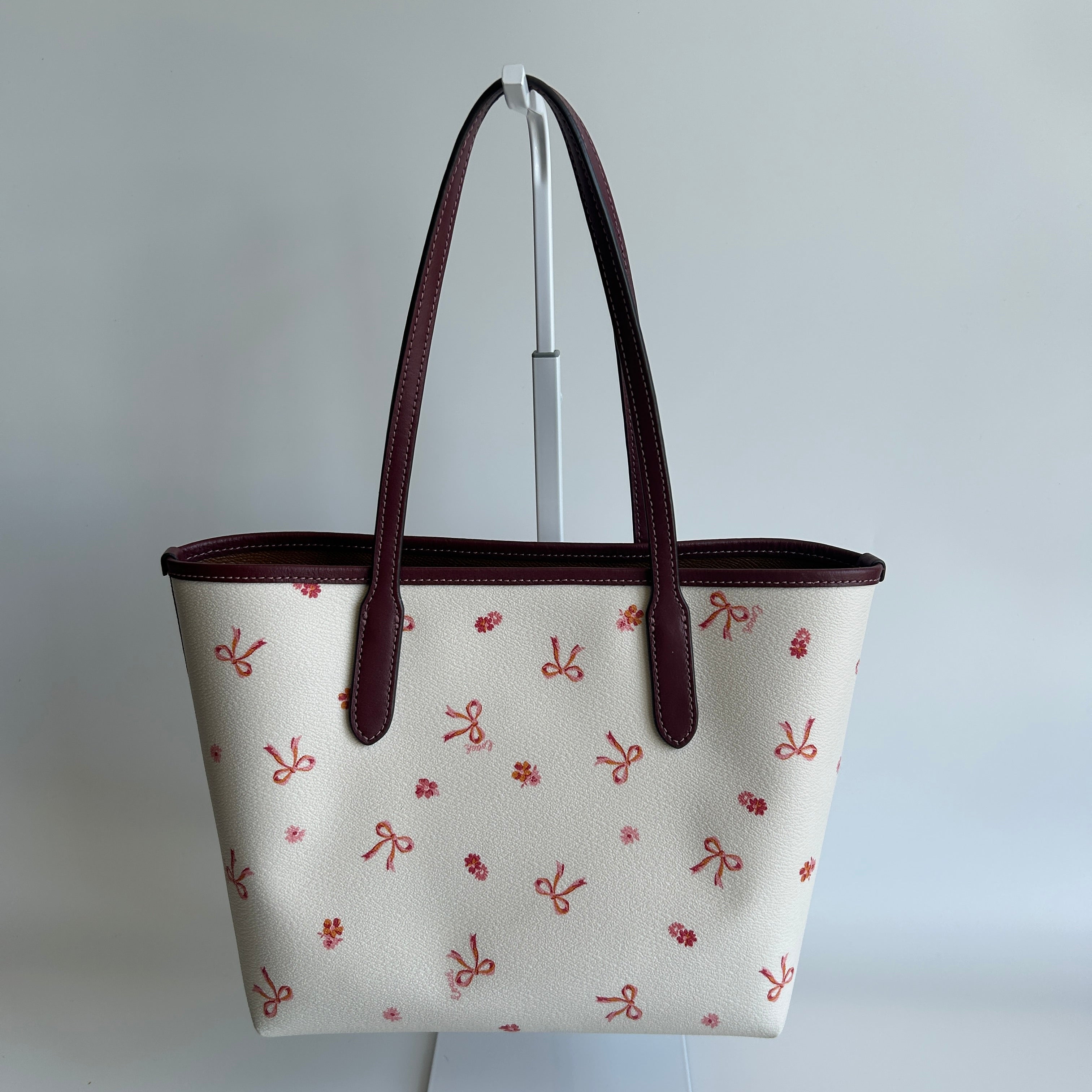 Coach Mini City Tote Chalk White Bow Print Leather Bag CN681 Excellent