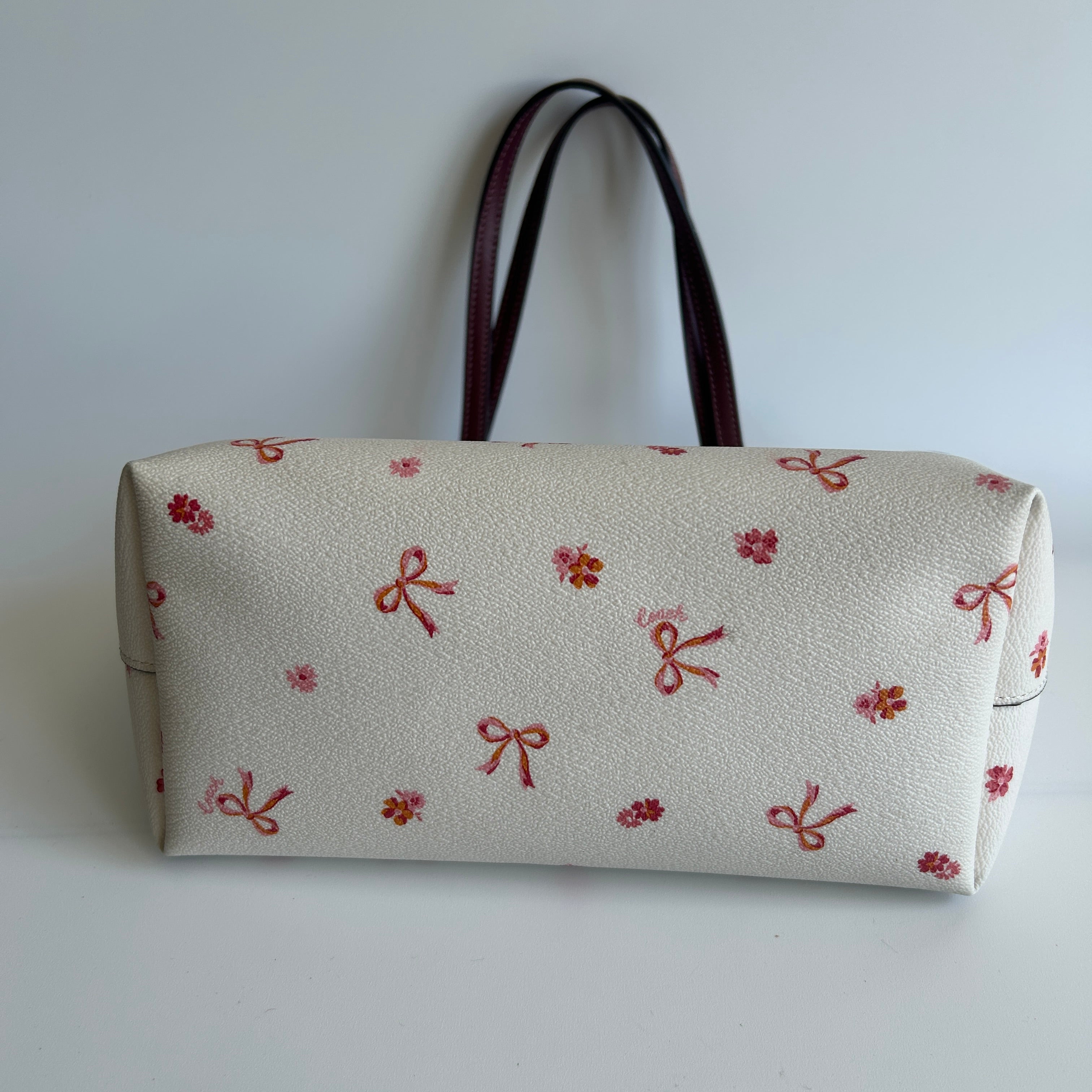 Coach Mini City Tote Chalk White Bow Print Leather Bag CN681 Excellent