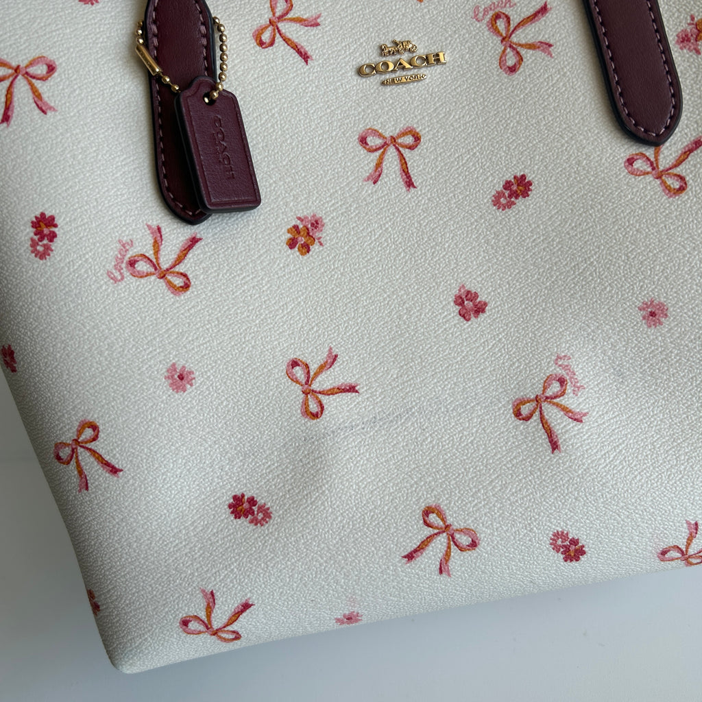 Coach Mini City Tote Chalk White Bow Print Leather Bag CN681 Excellent