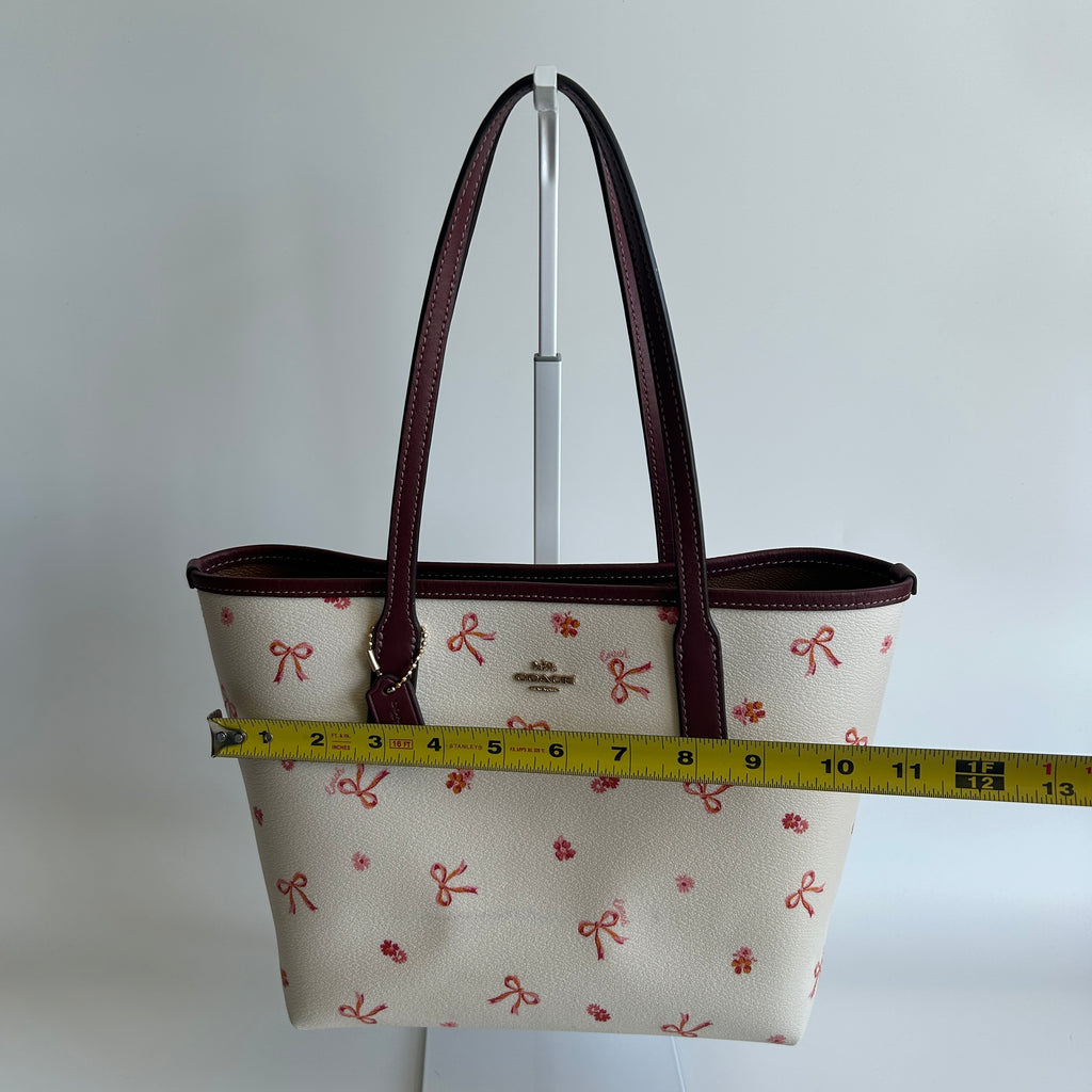 Coach Mini City Tote Chalk White Bow Print Leather Bag CN681 Excellent