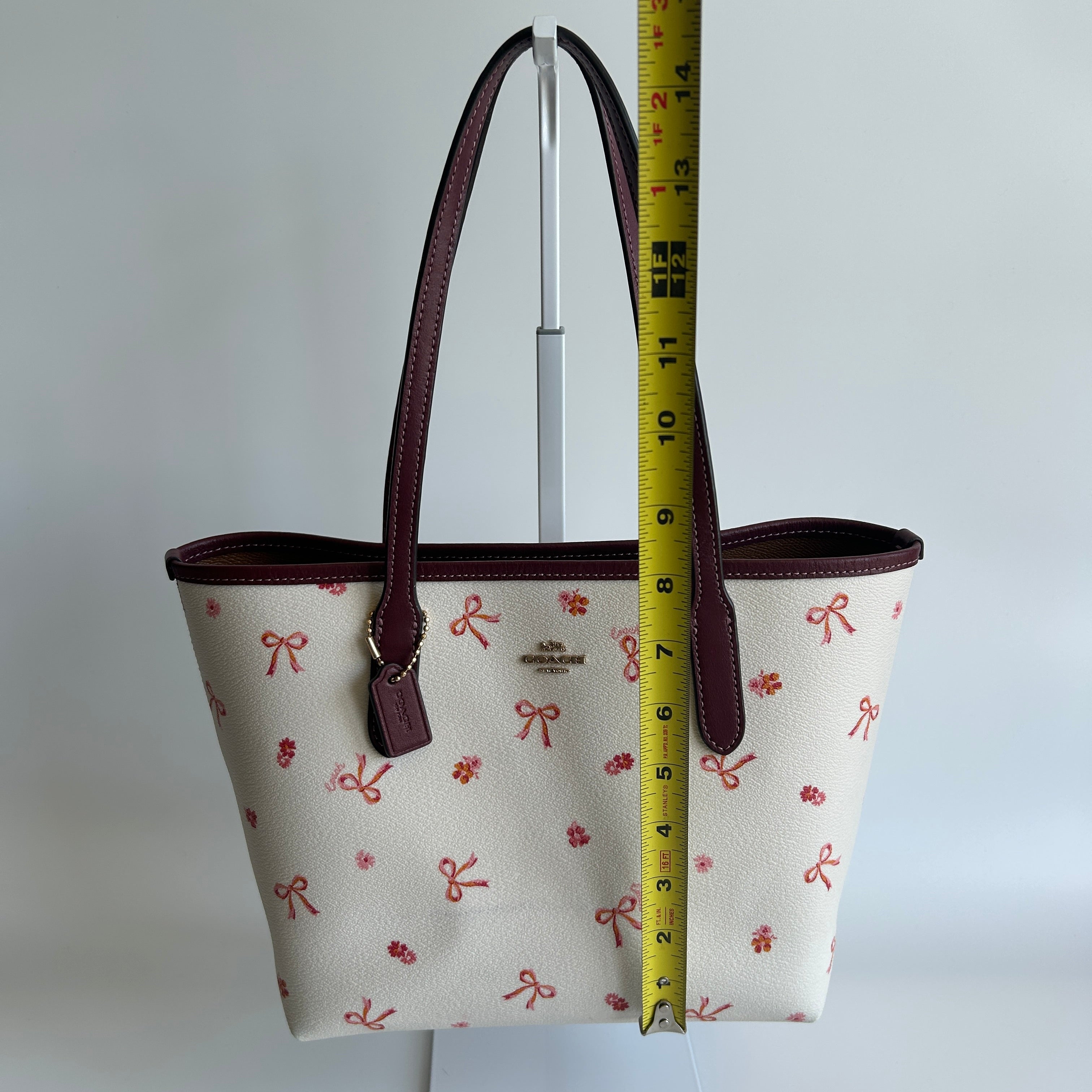 Coach Mini City Tote Chalk White Bow Print Leather Bag CN681 Excellent