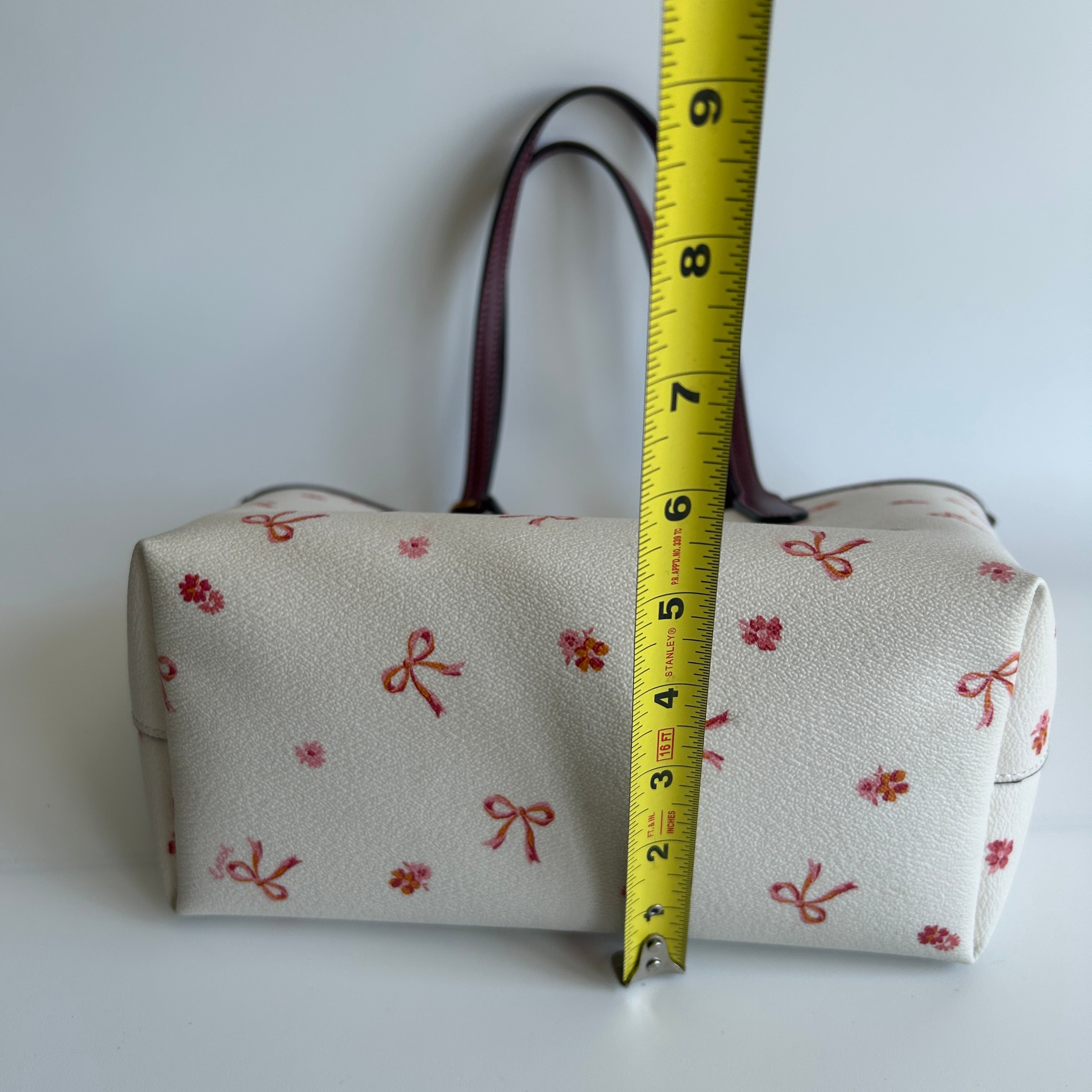Coach Mini City Tote Chalk White Bow Print Leather Bag CN681 Excellent