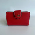 Coach Medium Corner Zip Miami Red Crossgrain Leather Wallet NEW