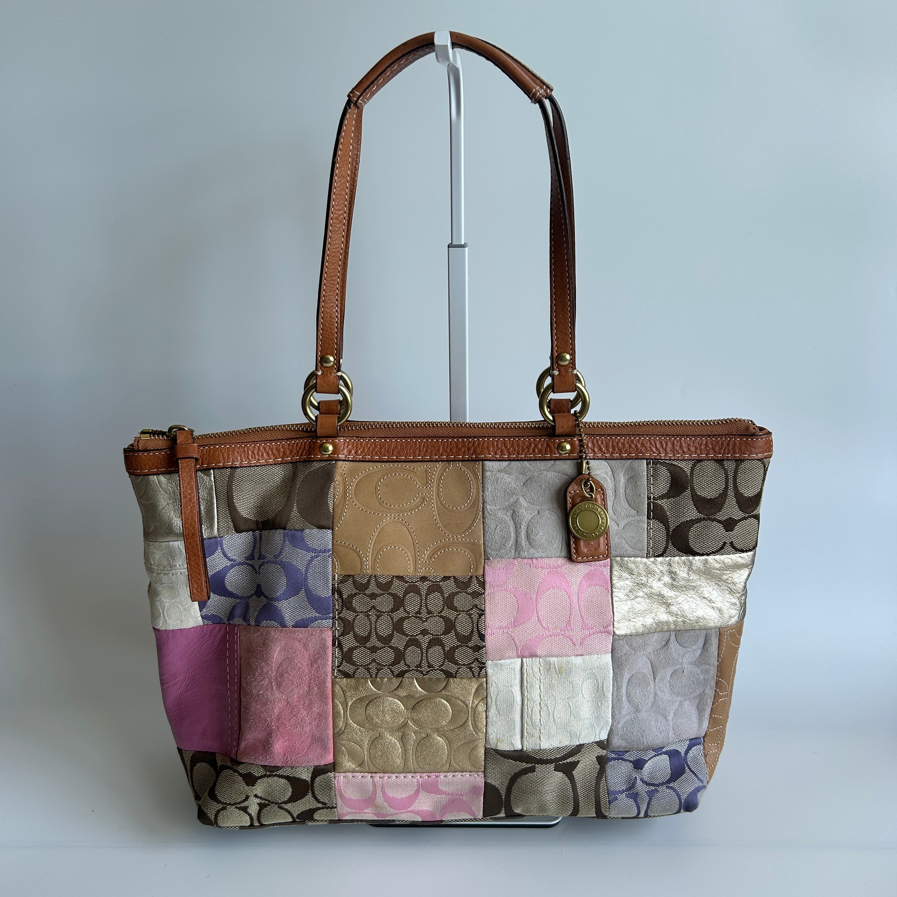 Coach Signature Patchwork Multicolor Mixed Material Tote Bag F11711 Good