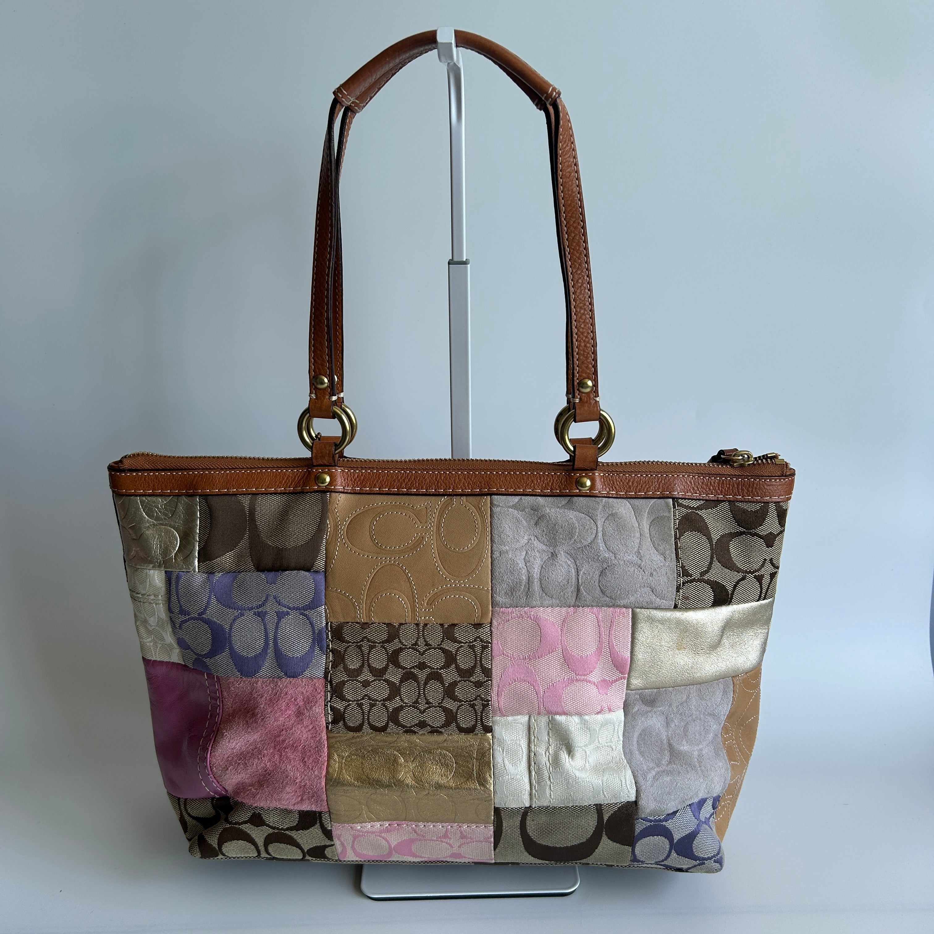 Coach Signature Patchwork Multicolor Mixed Material Tote Bag F11711 Good