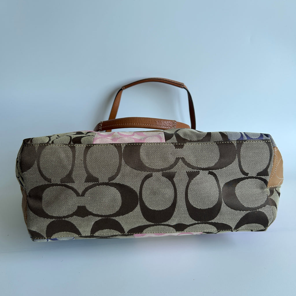 Coach Signature Patchwork Multicolor Mixed Material Tote Bag F11711 Good