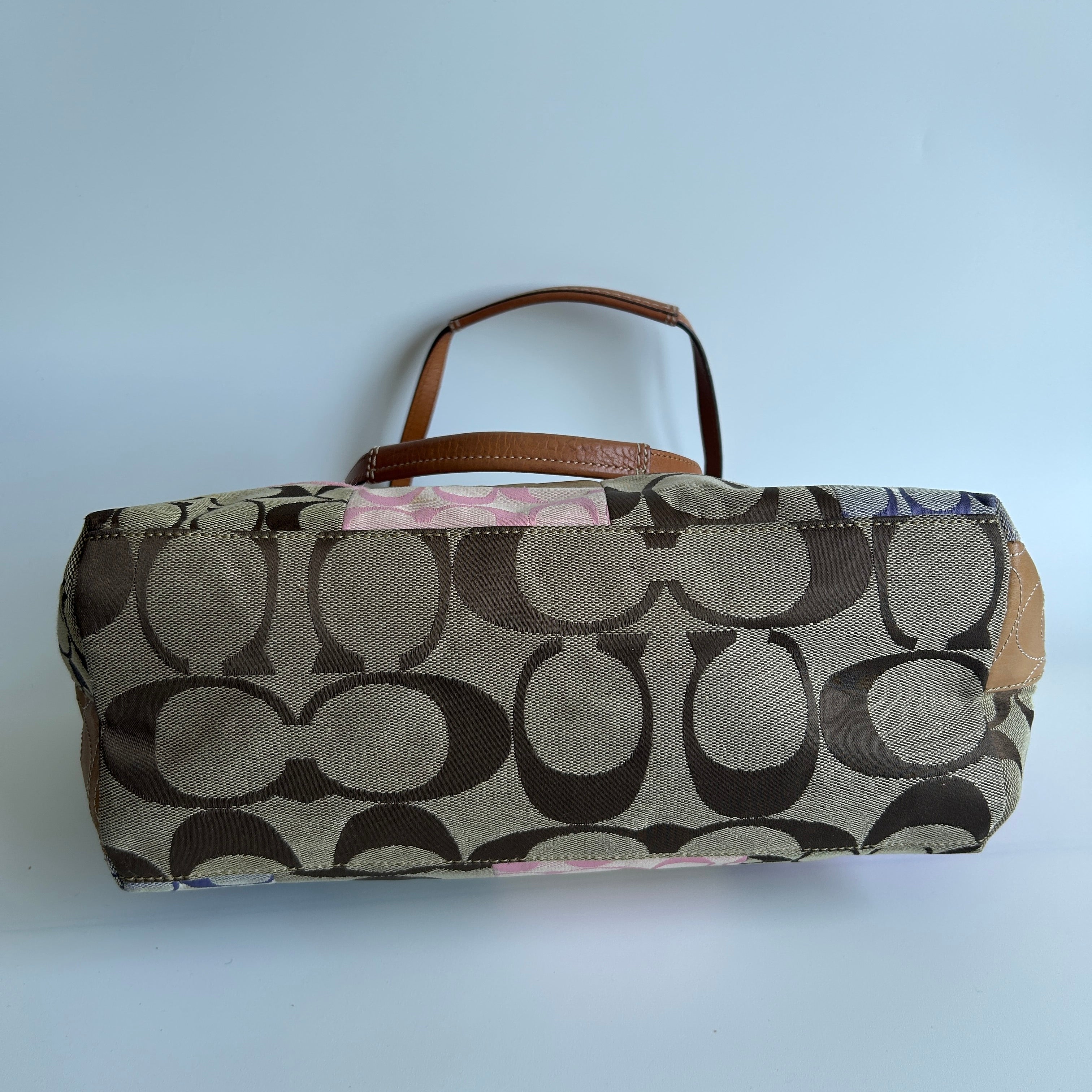 Coach Signature Patchwork Multicolor Mixed Material Tote Bag F11711 Good