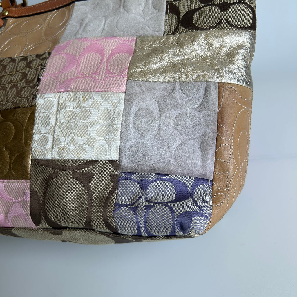 Coach Signature Patchwork Multicolor Mixed Material Tote Bag F11711 Good