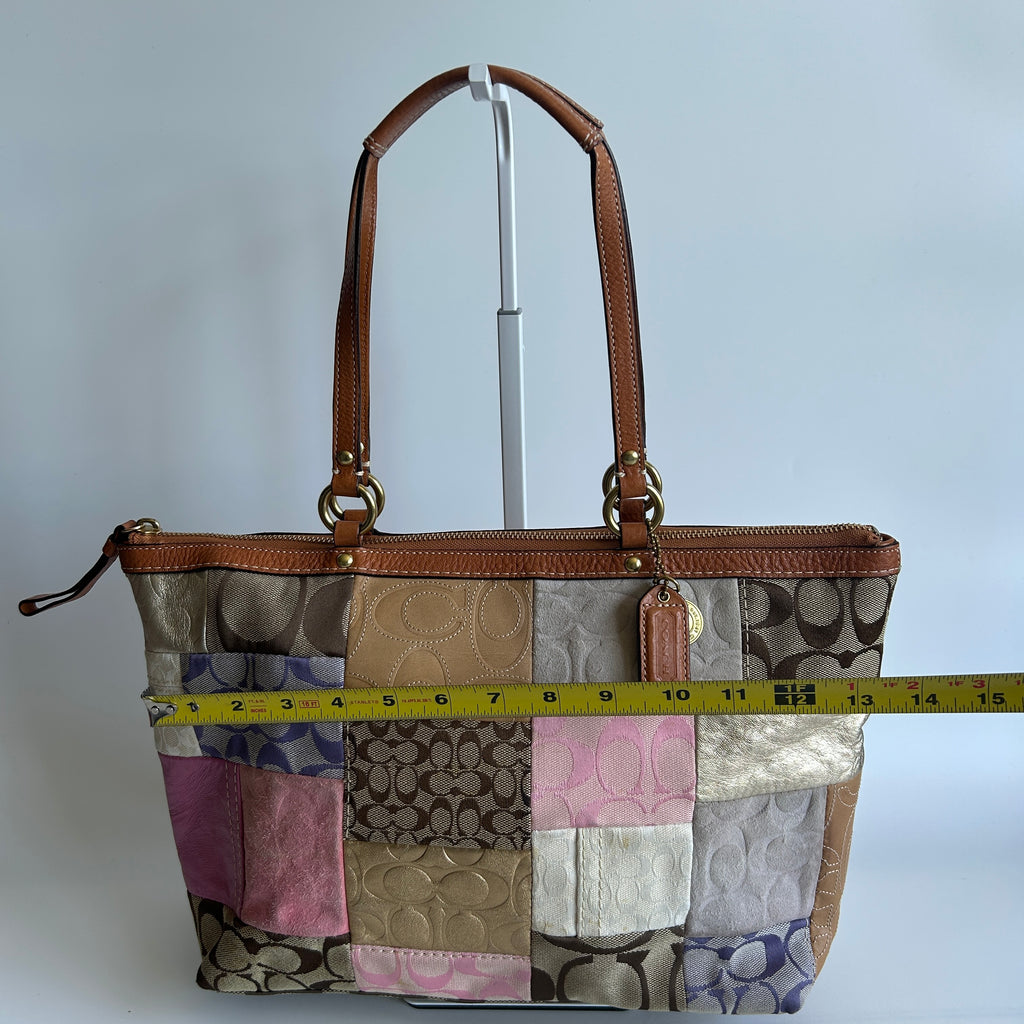 Coach Signature Patchwork Multicolor Mixed Material Tote Bag F11711 Good