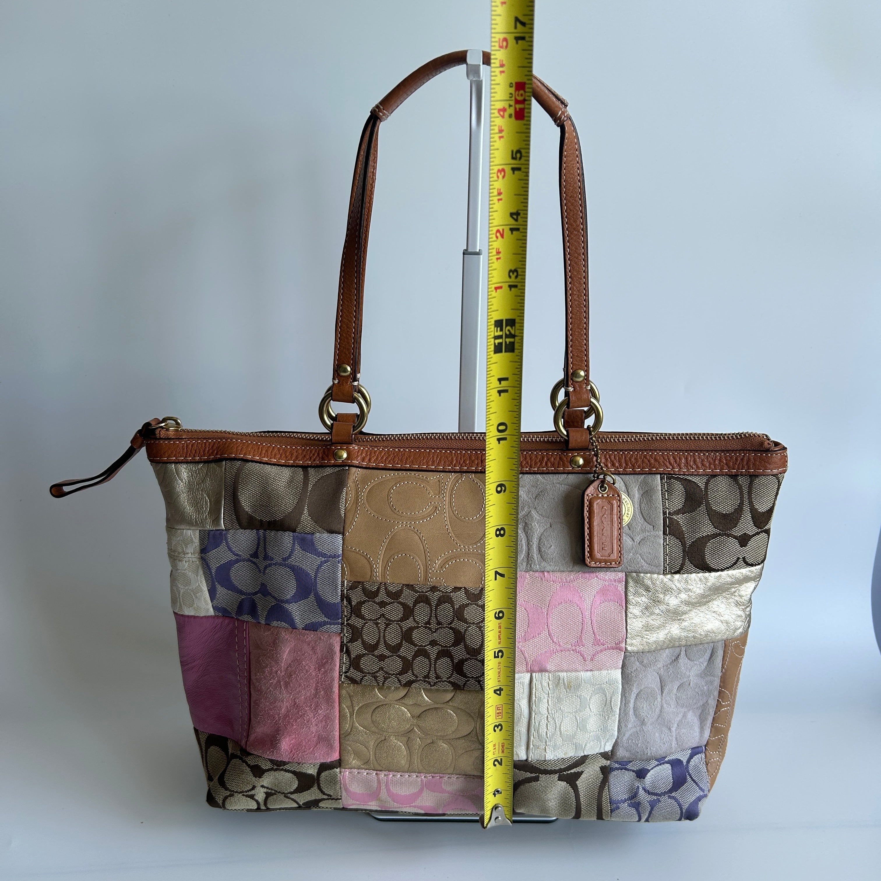 Coach Signature Patchwork Multicolor Mixed Material Tote Bag F11711 Good