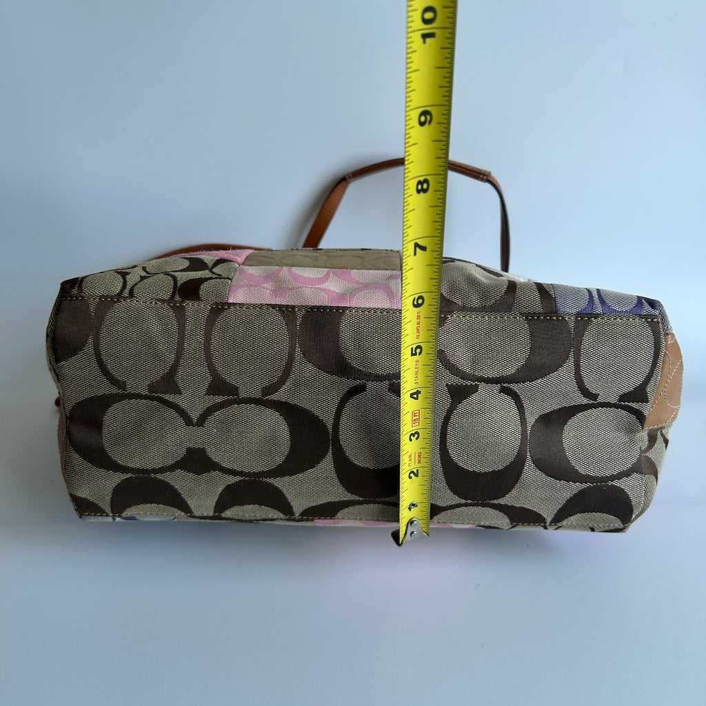 Coach Signature Patchwork Multicolor Mixed Material Tote Bag F11711 Good