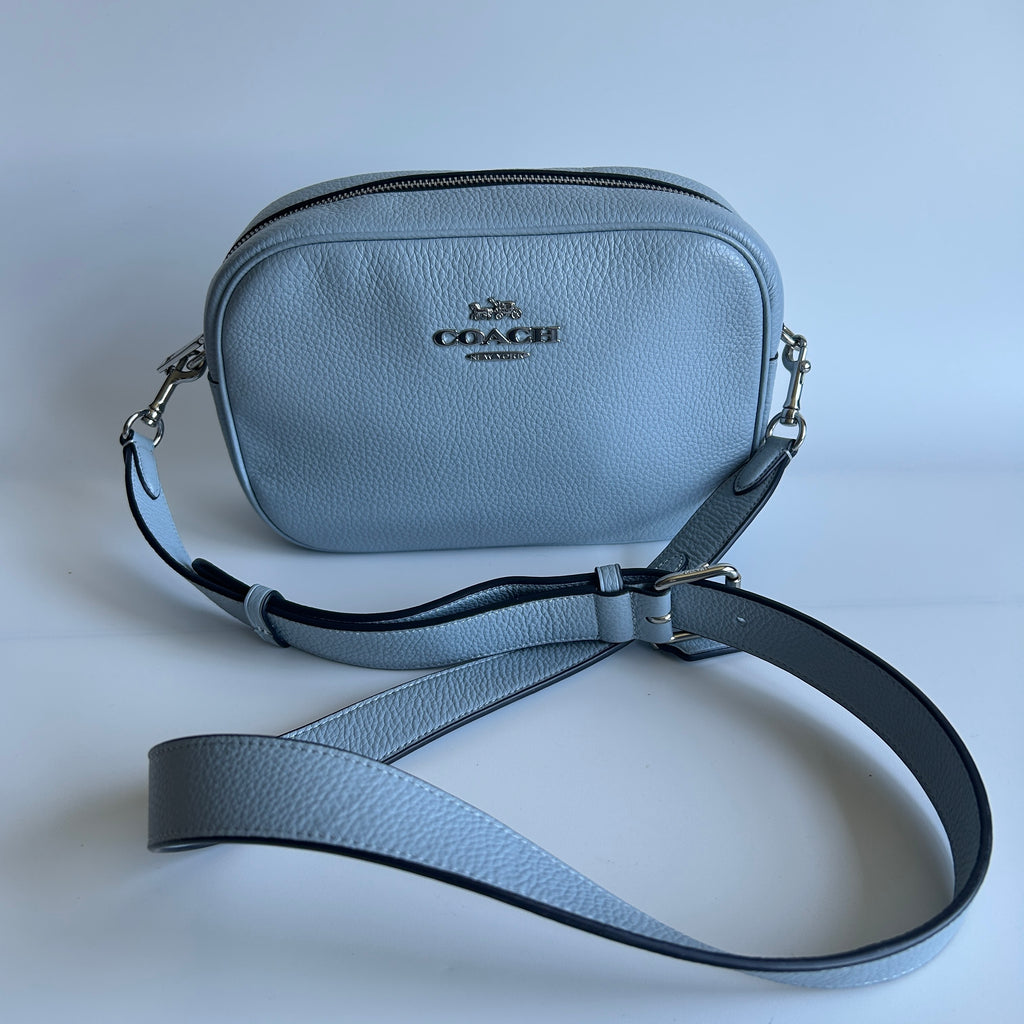 Coach Jamie Camera Bag Light Blue Pebbled Leather Crossbody Excellent