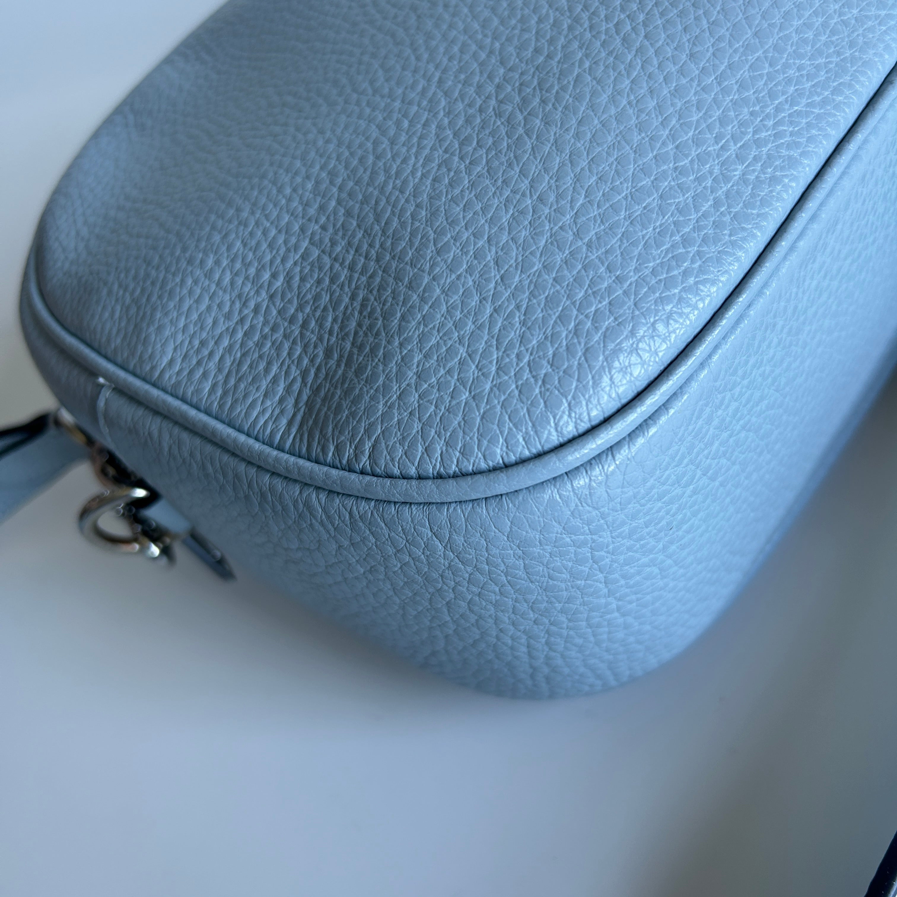 Coach Jamie Camera Bag Light Blue Pebbled Leather Crossbody Excellent