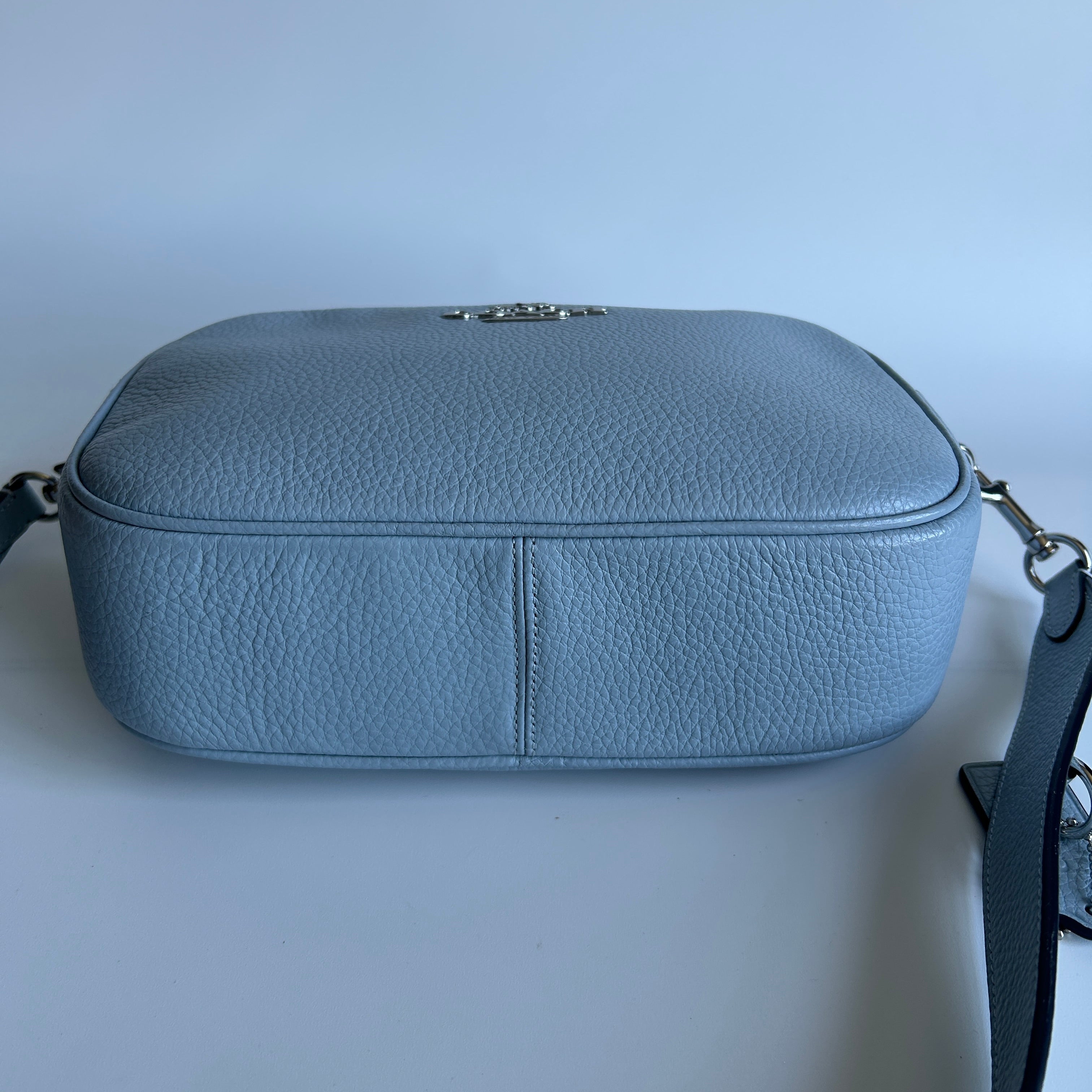Coach Jamie Camera Bag Light Blue Pebbled Leather Crossbody Excellent