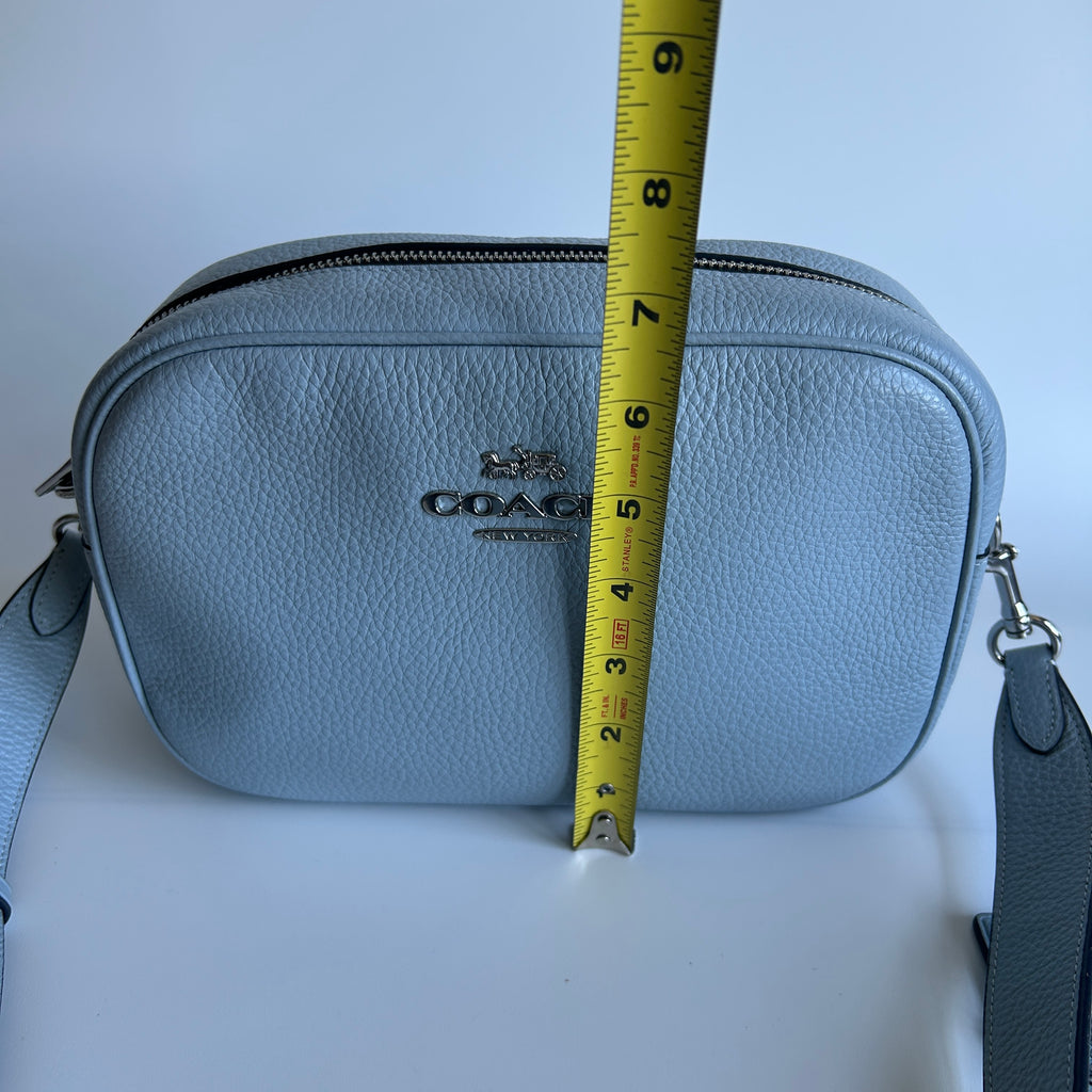 Coach Jamie Camera Bag Light Blue Pebbled Leather Crossbody Excellent